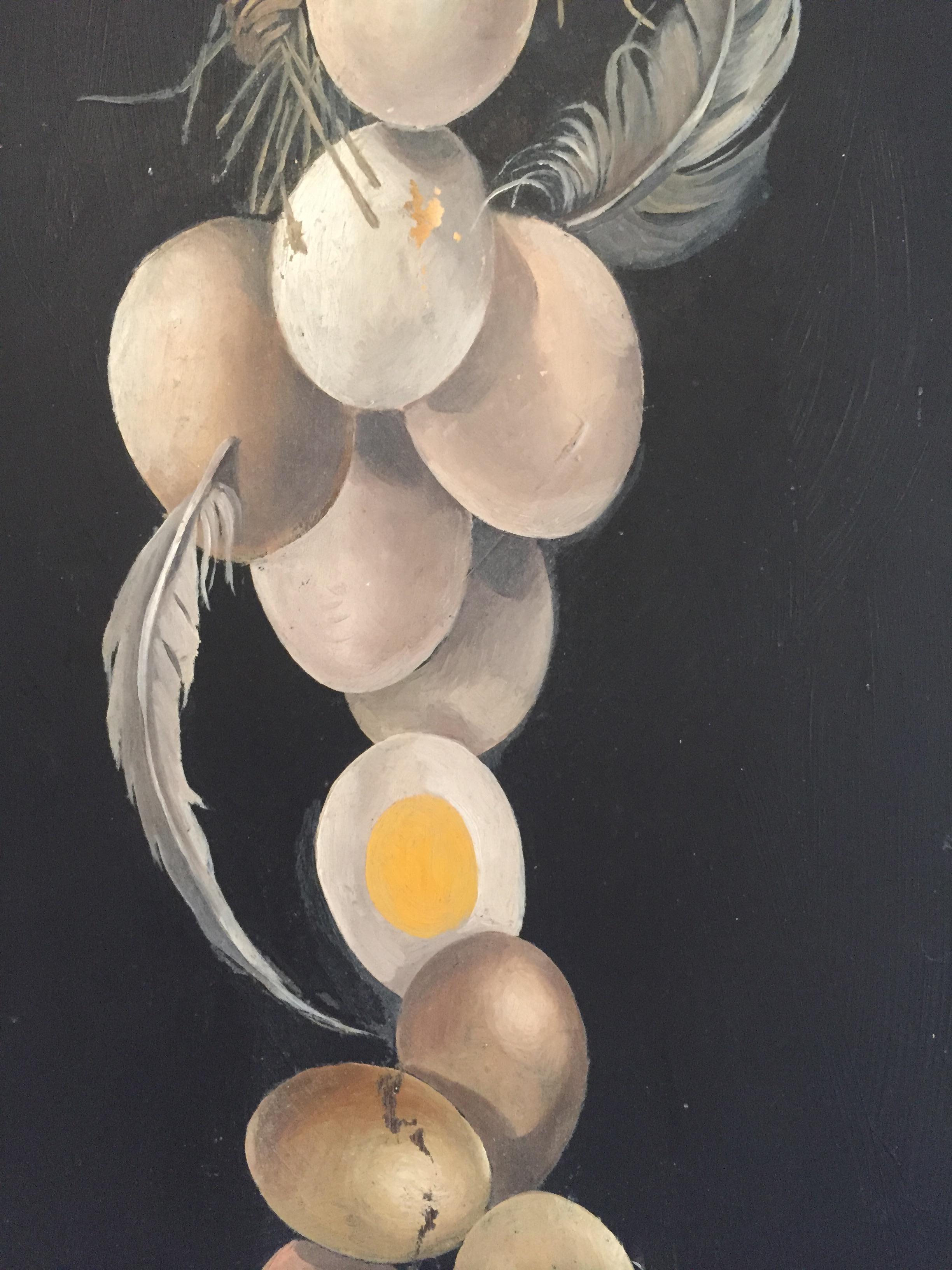 Lester Gaba Pintado a mano sobre madera Gallina con huevos, Colección Lilly Dache siglo XX en venta