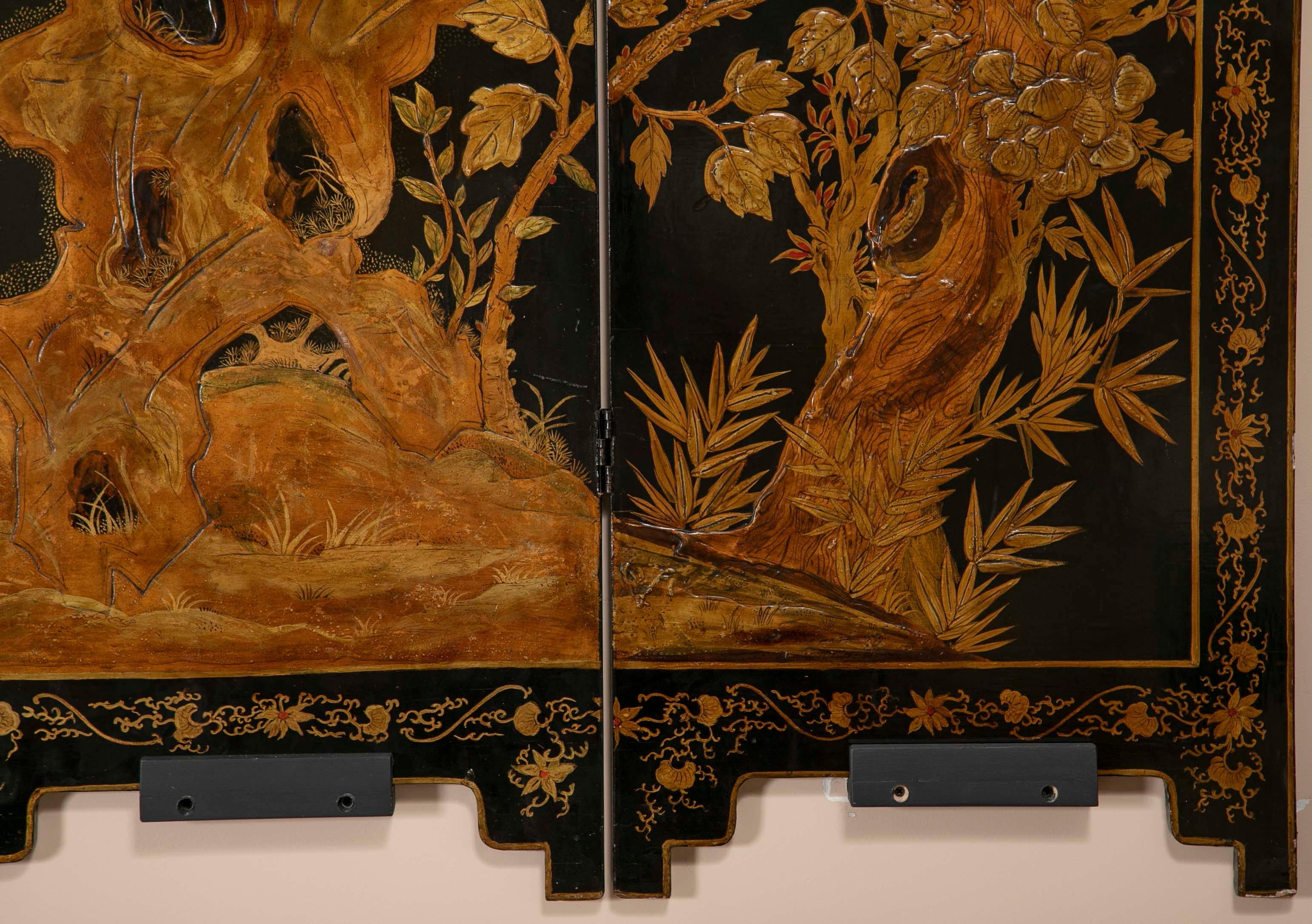 Four Panel Chinese Lacquered Screen Depicting a Phoenix 1