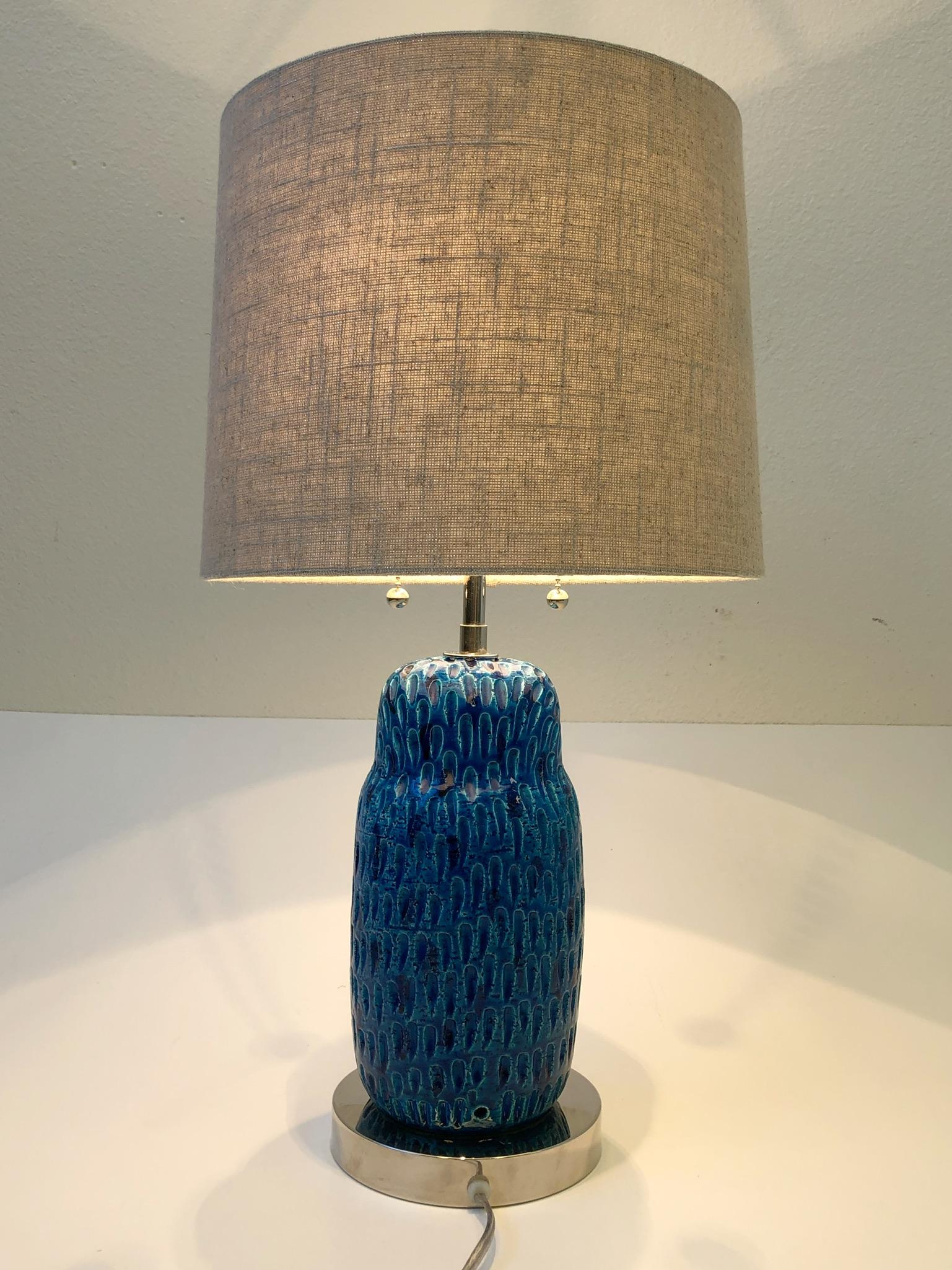 Glazed Italian Ceramic and Nickel Owl Table Lamp by Aldo Londi for Bitossi 