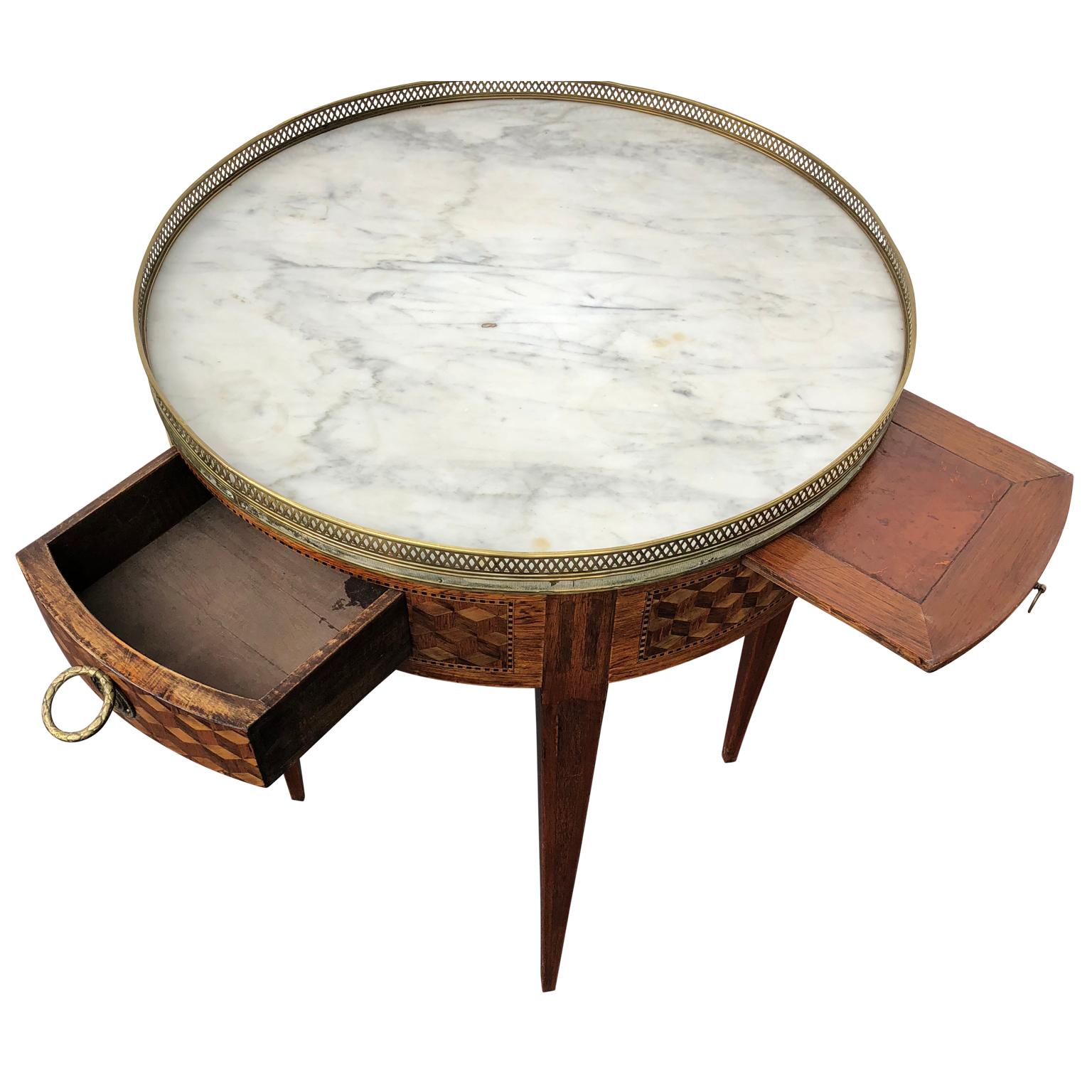 Early 19th Century Louis XVI French Marquetry Bouillotte Table White Marple Top 3