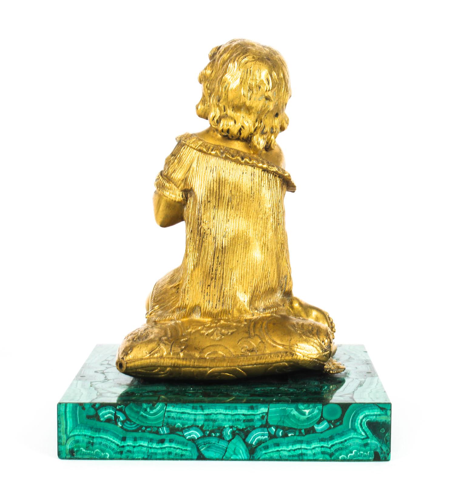 French Malachite and Ormolu-Mounted Sculpture of a Girl Praying, 19th Century 3