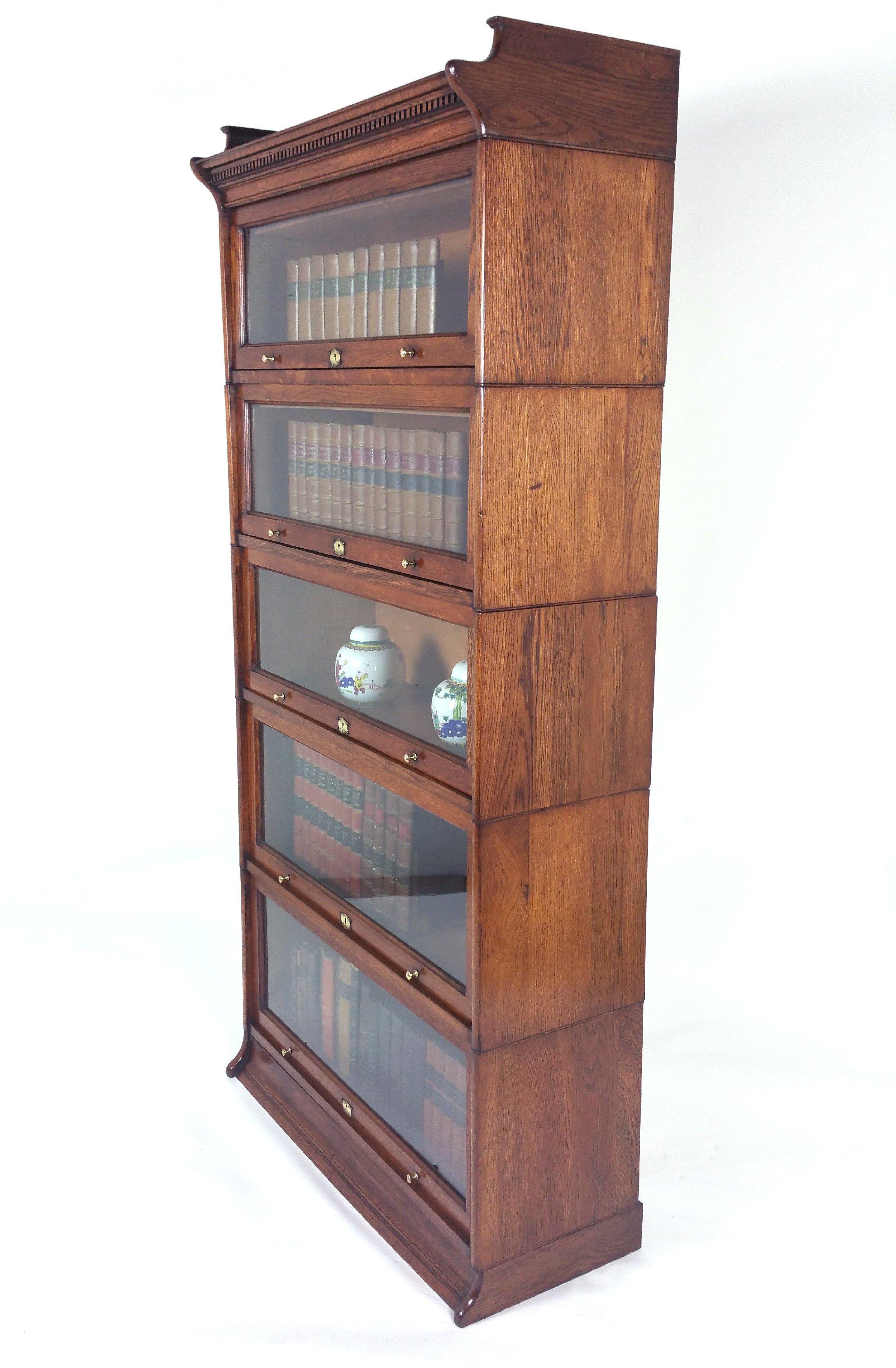 Glass Fine Pair of Edwardian Oak 5 Section ‘Lebus’ Stacking Bookcases