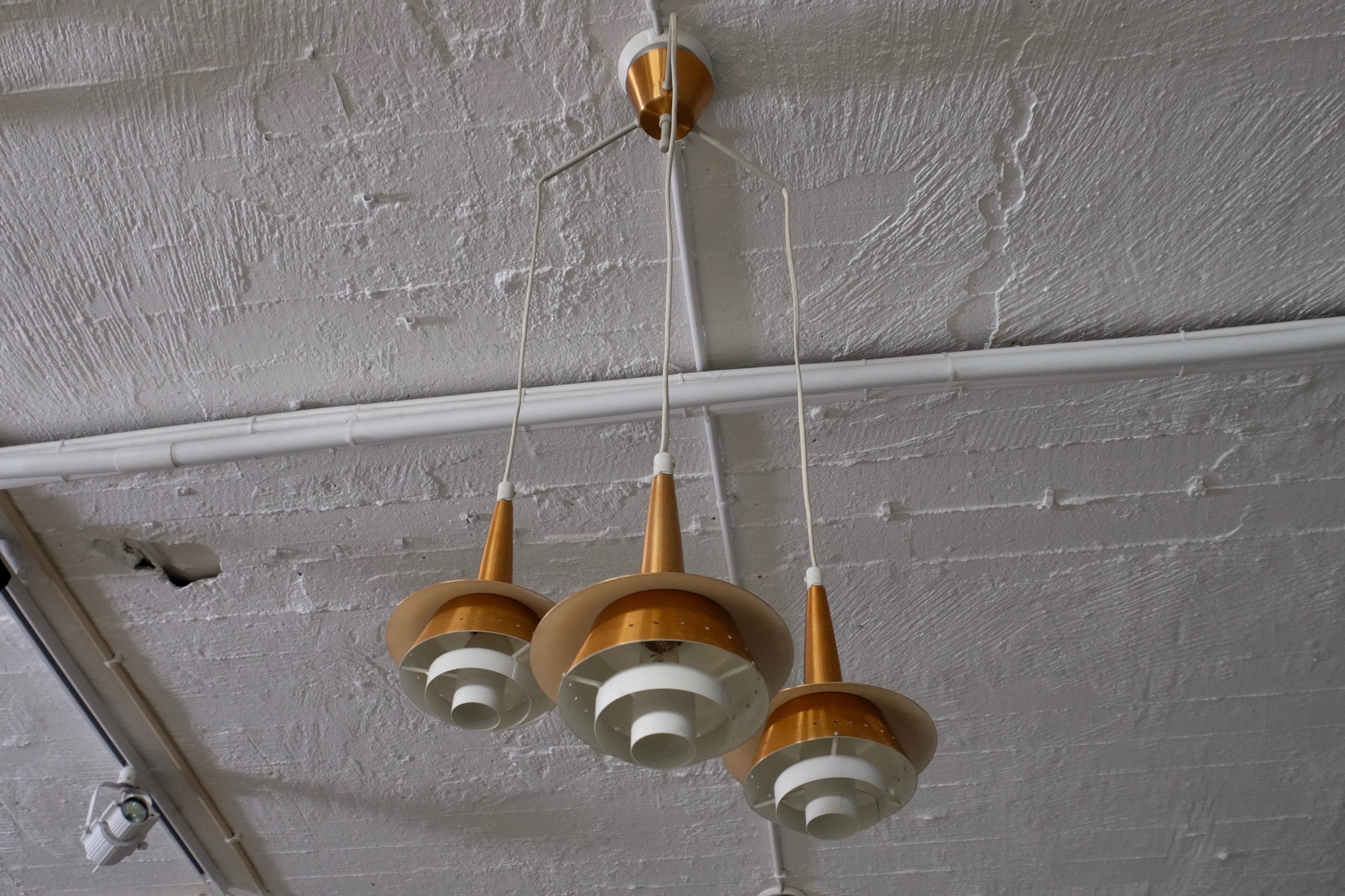 Danish Three-Armed Copper Ceiling Light, 1960s For Sale 3