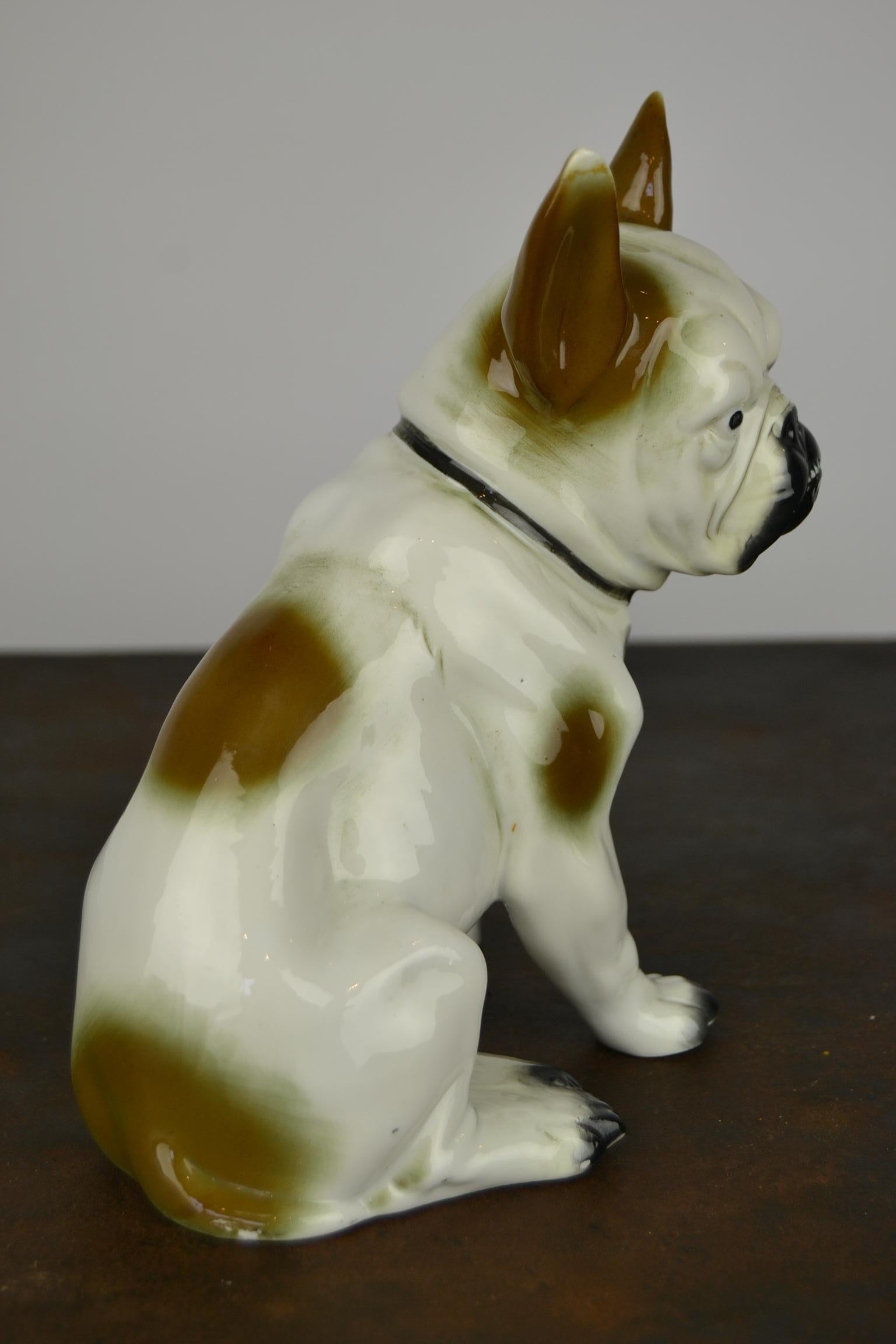 20th Century Porcelain French Bulldog Sculpture, Sitzendorf Germany, 1930s For Sale