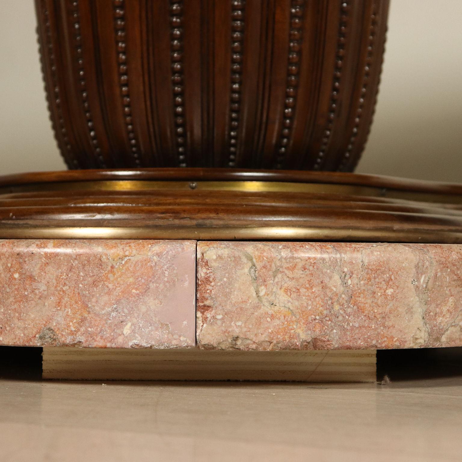 Large Table Marble Base Walnut Brass Vintage, Italy, 1940s 1