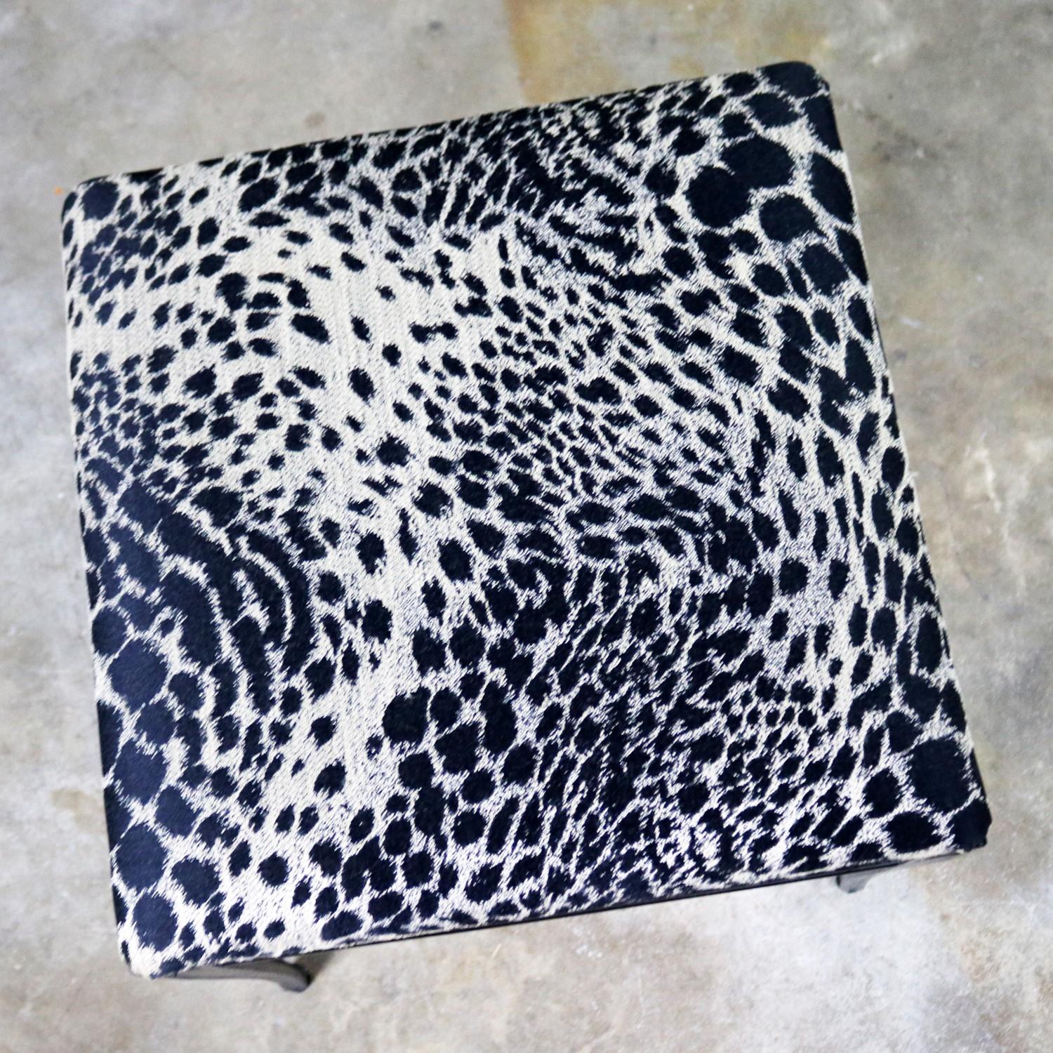 Fabric Black Art Deco and Animal Print Bench Ottoman Footstool Cast Aluminum by Crucibl