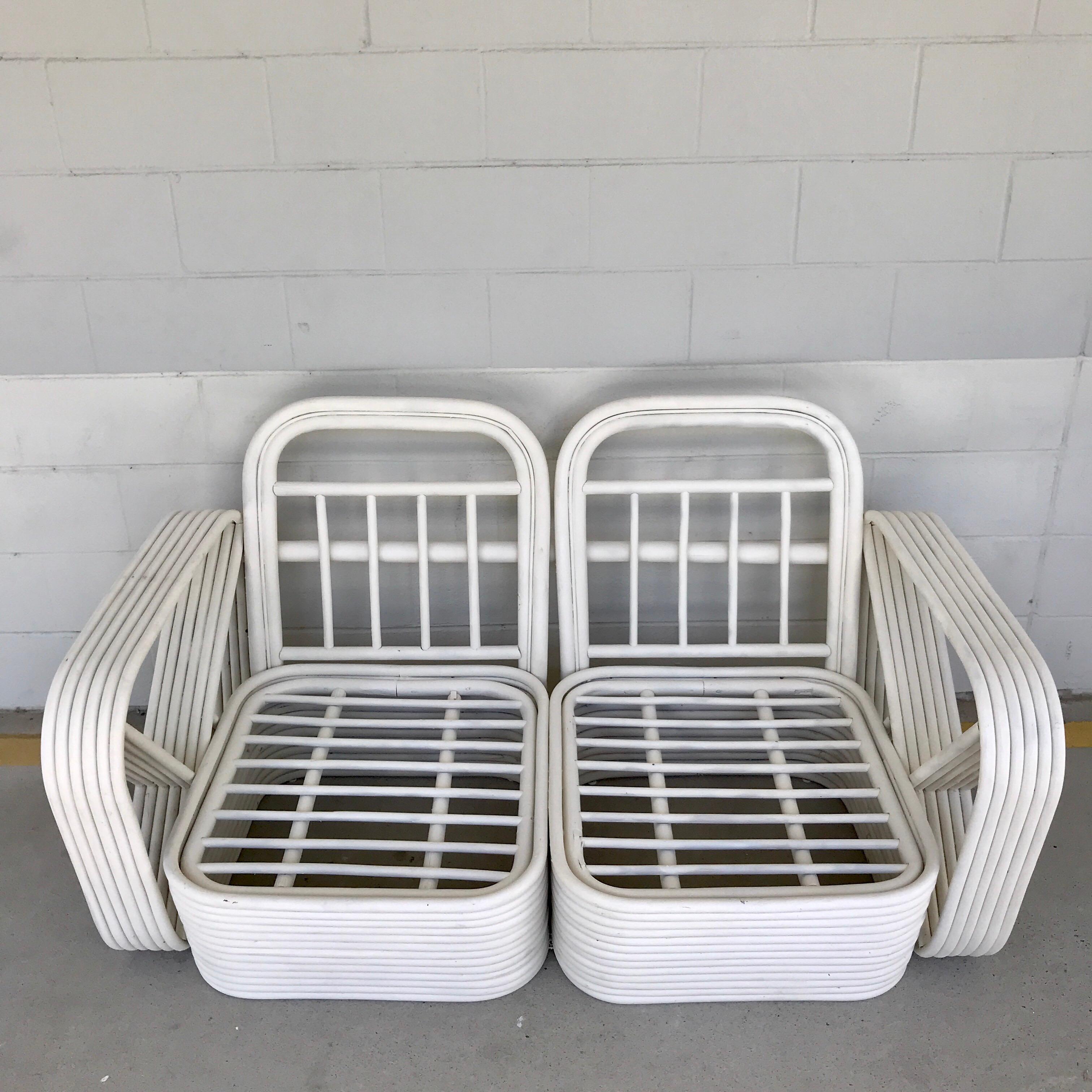 Upholstery Two Rattan Sofa Frames by Paul Frankl, in Dove White For Sale