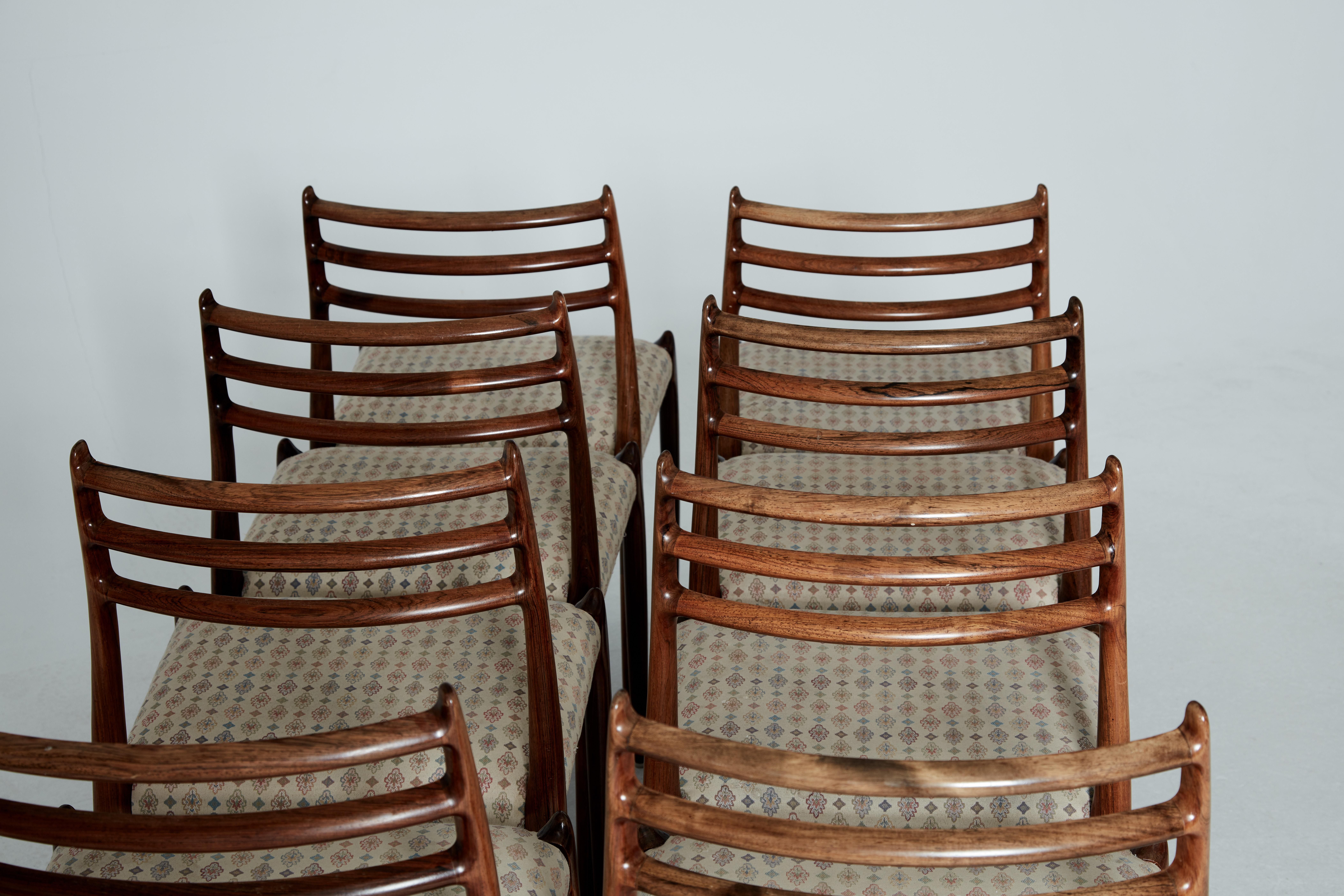 Set of Eight Model 78 Rosewood Chairs by Niels O. Møller, Denmark, 1960s 2