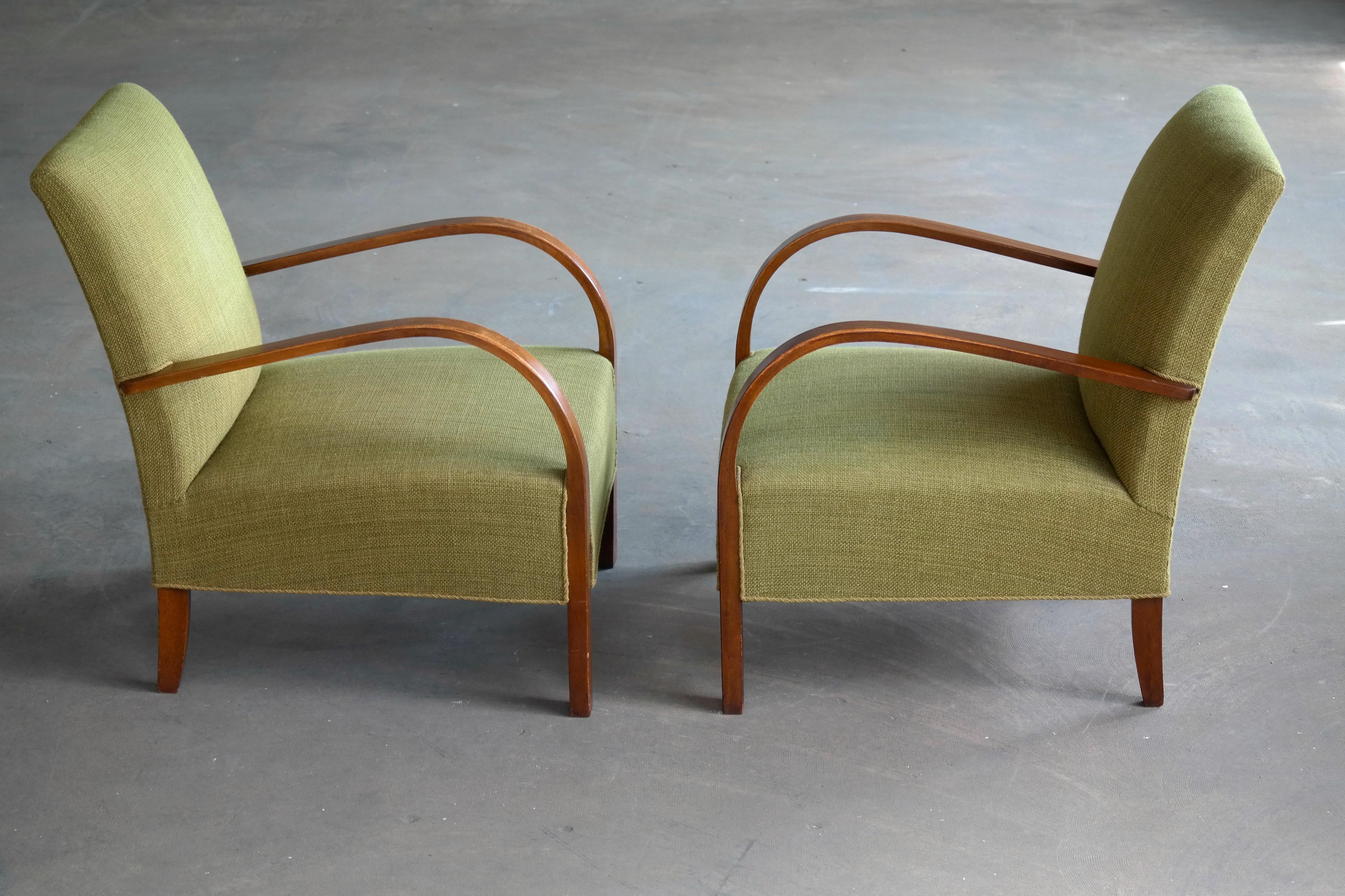 Pair of Early Midcentury Danish Art Deco Low Lounge Chairs 3