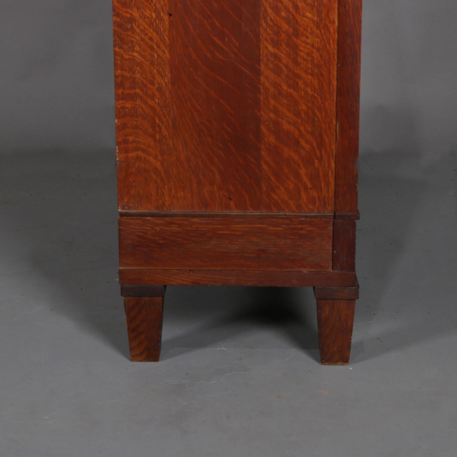 Carved Arts & Crafts Mission Oak Three-Stack Barrister Bookcase by Macey, circa 1910