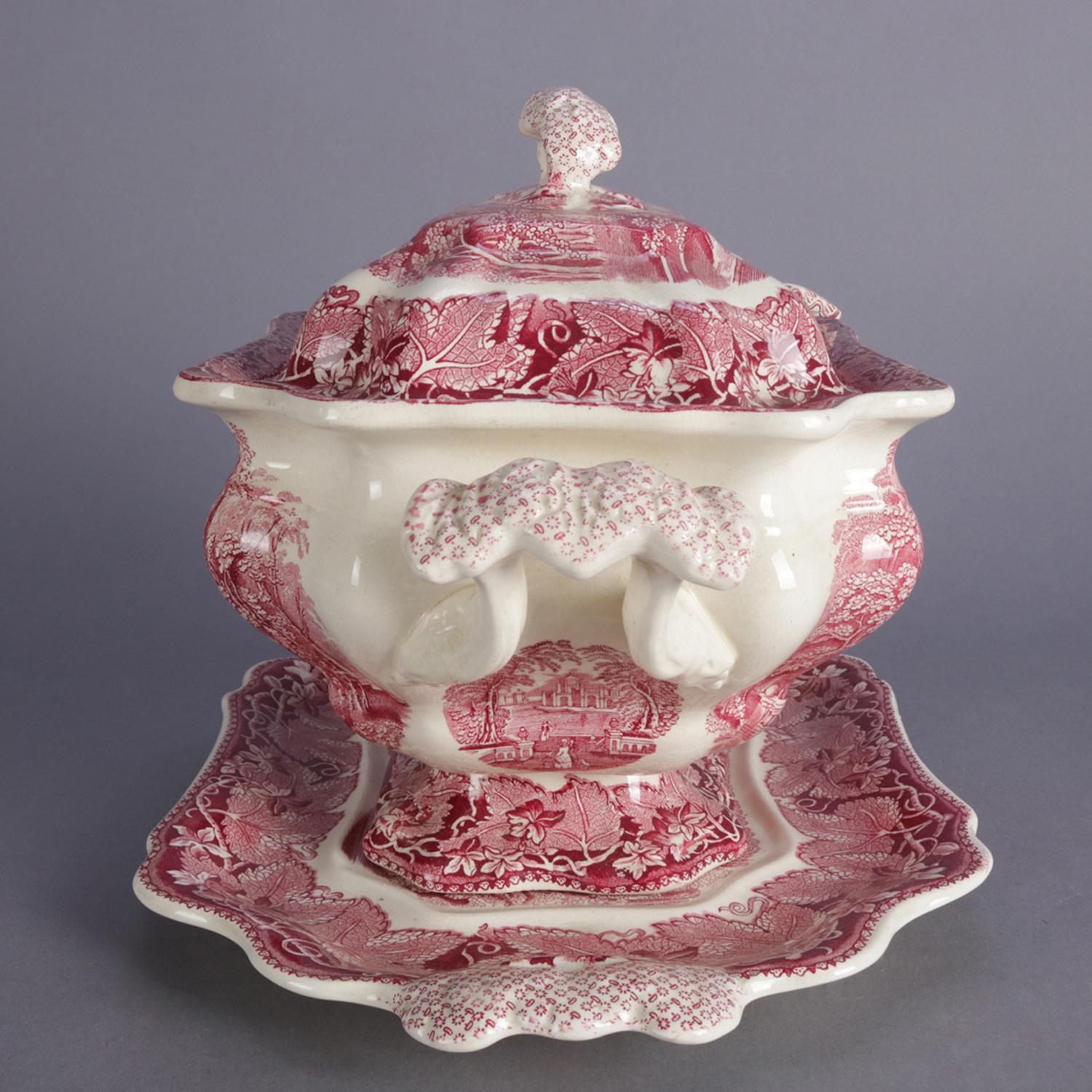 Ceramic Antique English Mason's Vista Ironstone Transferware Lidded Tureen Set