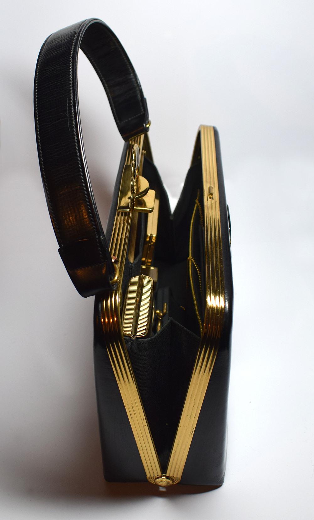 20th Century Art Deco Evans Elegance Handbag in Black Leather