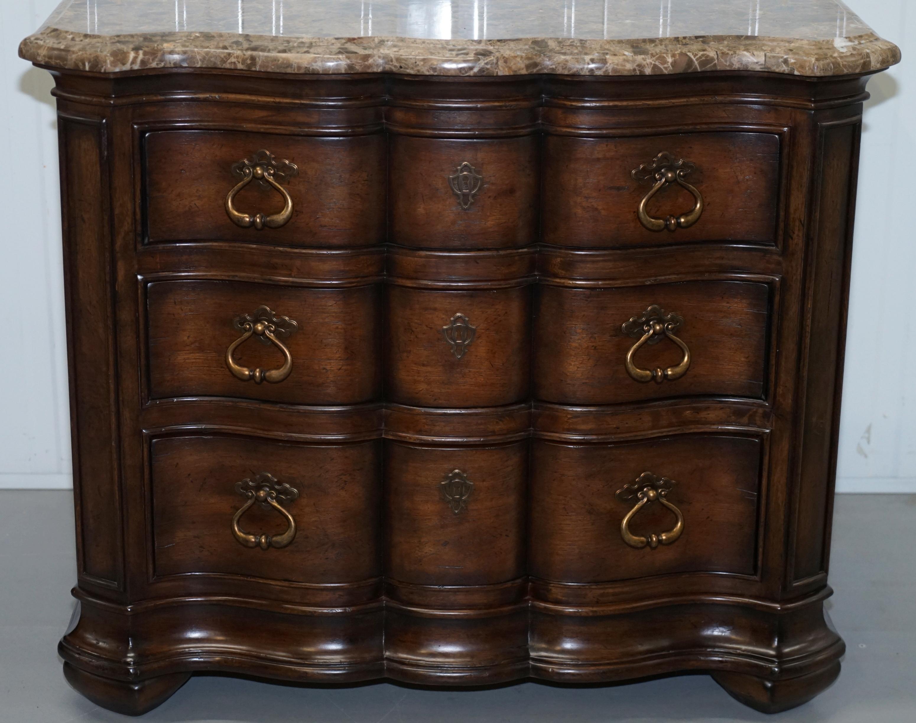Contemporary Stunning Carved Wood Thomasville Lucca Chest of Drawers Marble Top