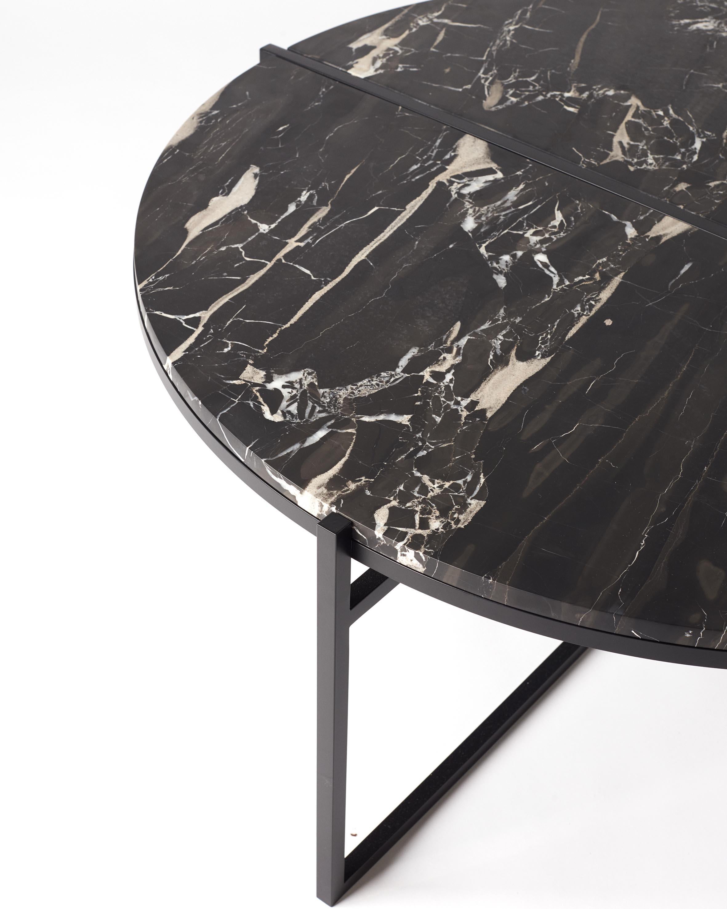 Contemporary Coffee Table, Silver Black Marble, Minimalist, Modern, Unique For Sale 1
