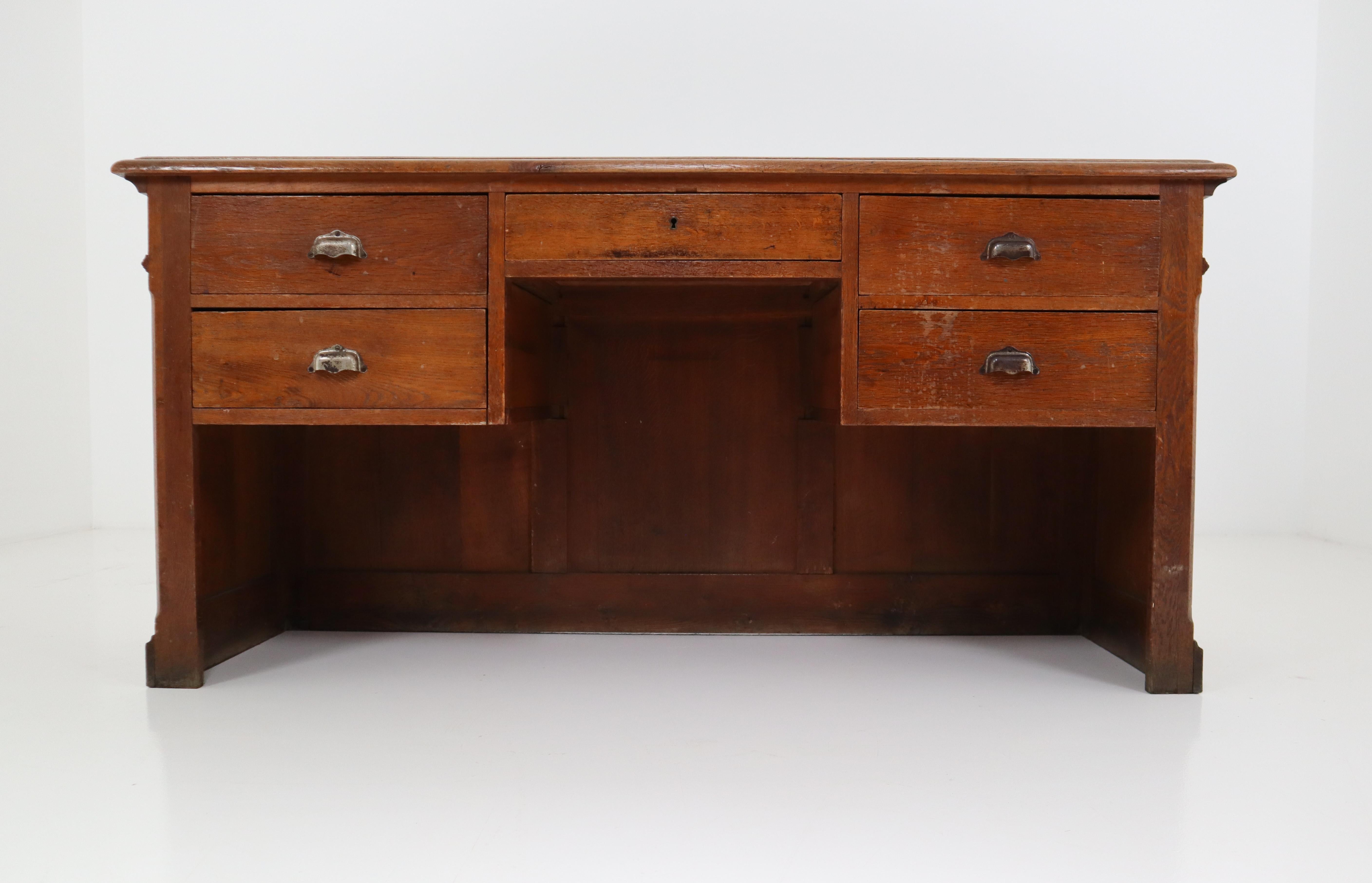 Antique Original French Oak Counter with Five Oak Drawers on the Back, 1890 3