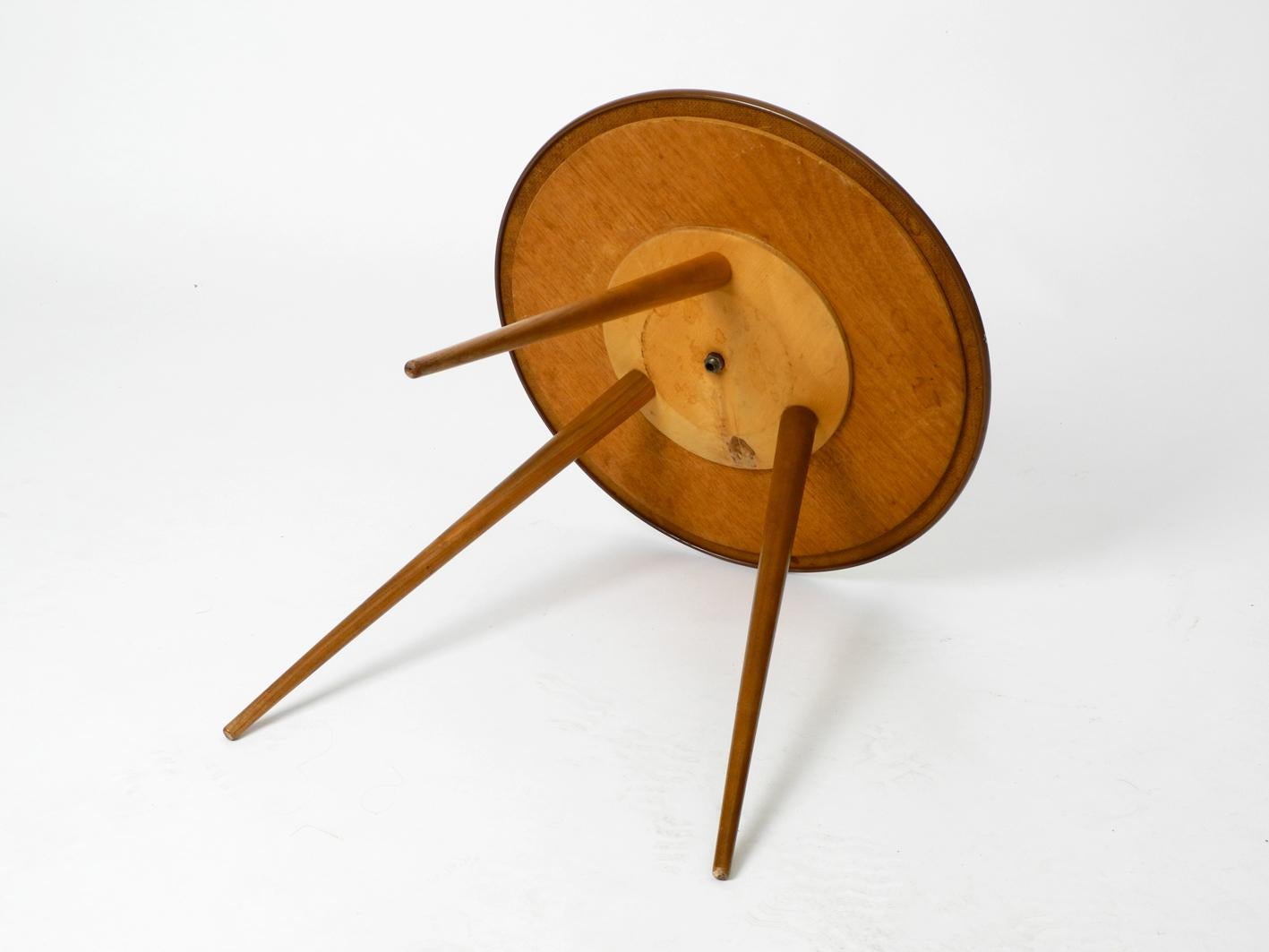 Mid-20th Century Rare Round Mid-Century Modern Tripod Table with Walnut Handle and Legs
