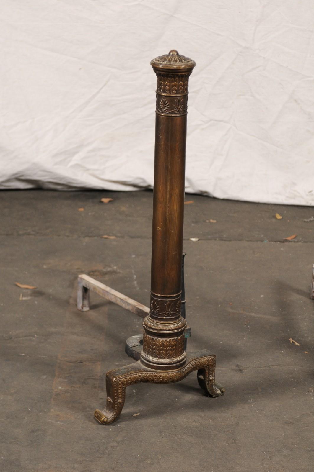 Pair of 19th Century Neoclassical Tall Bronze Andirons For Sale 6