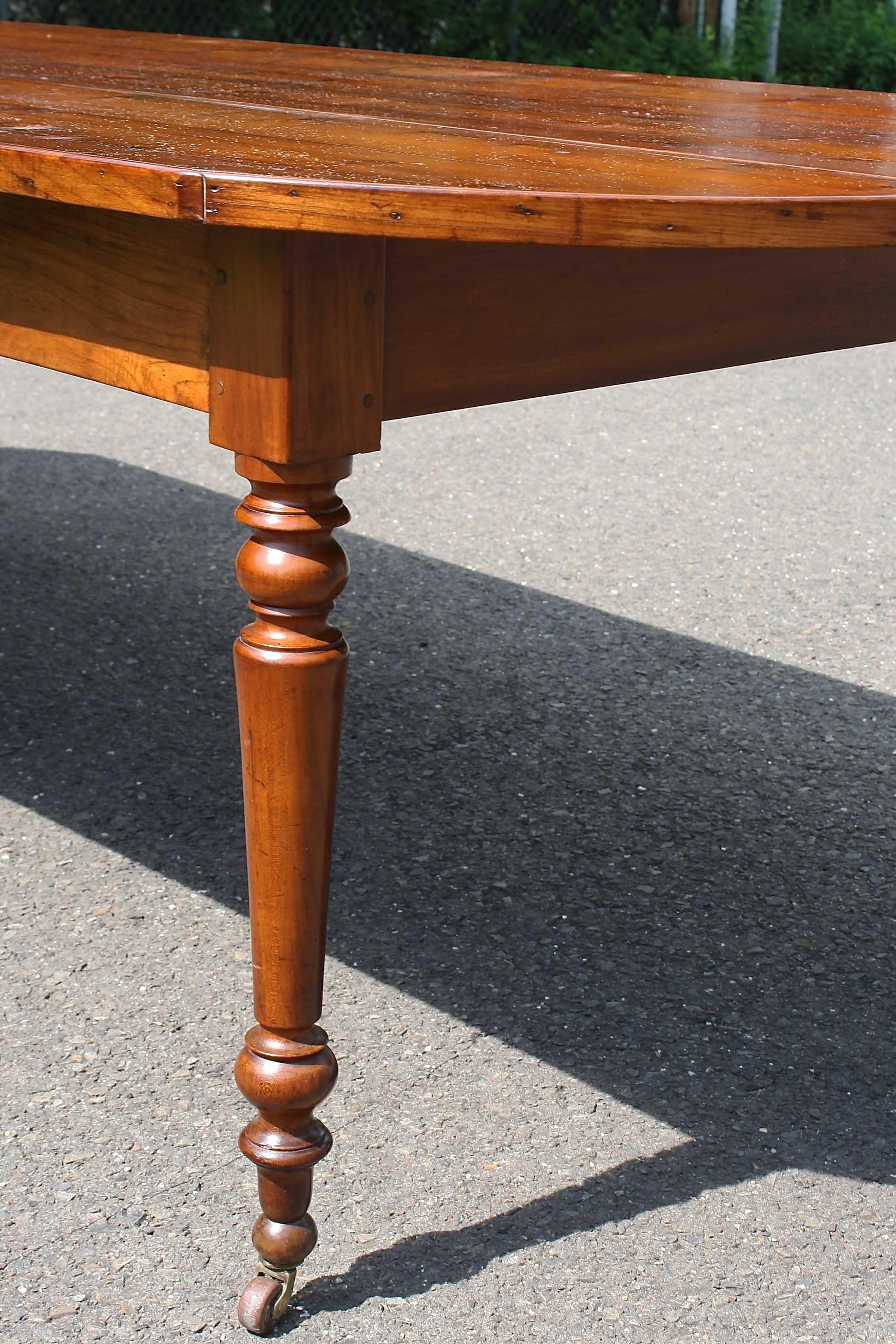 Walnut Knotted Pine Planked 'Demi-Ended' Farm Table For Sale