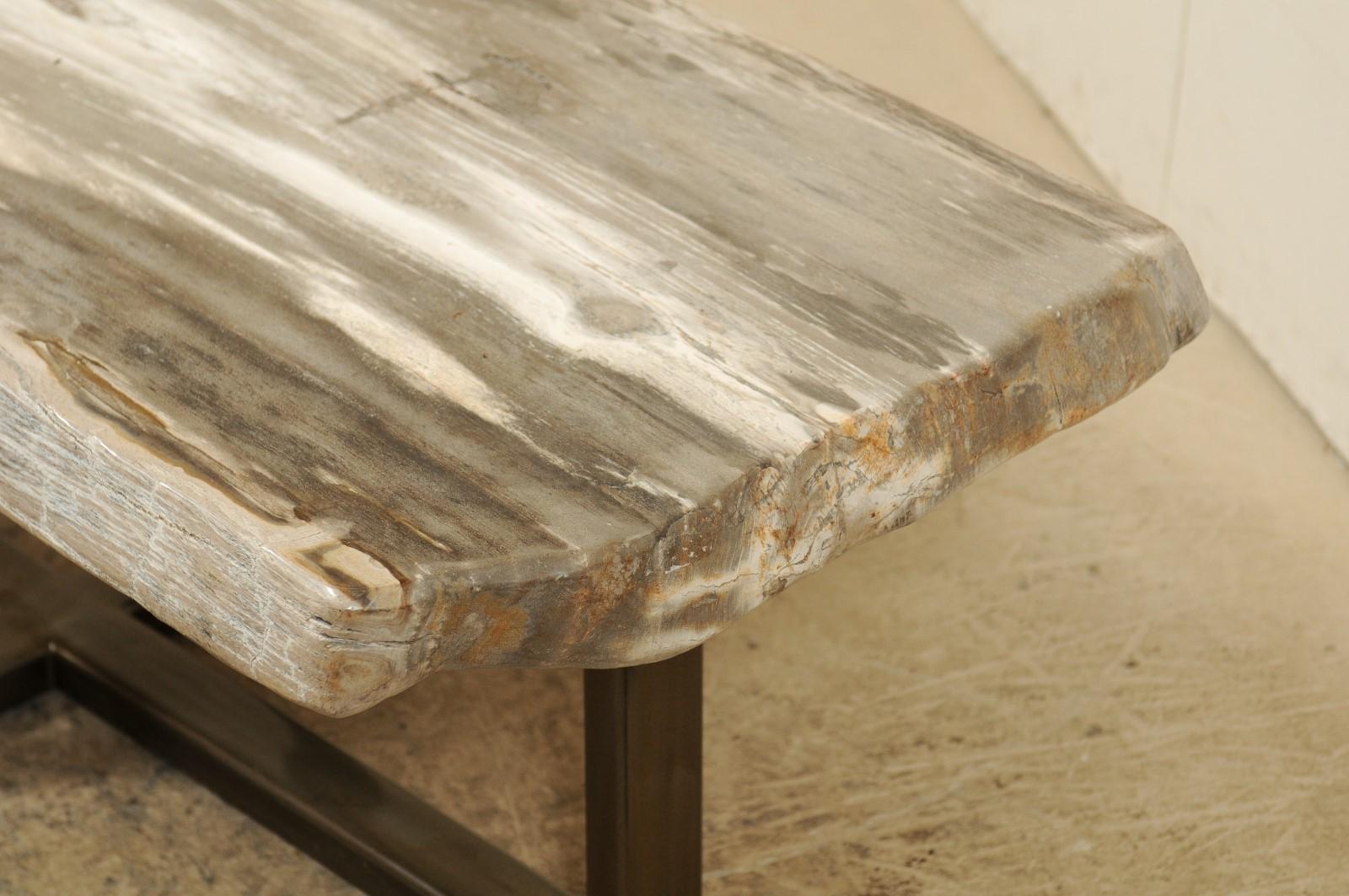 Petrified Wood Slab Bench or Coffee Table with Modern Base 1