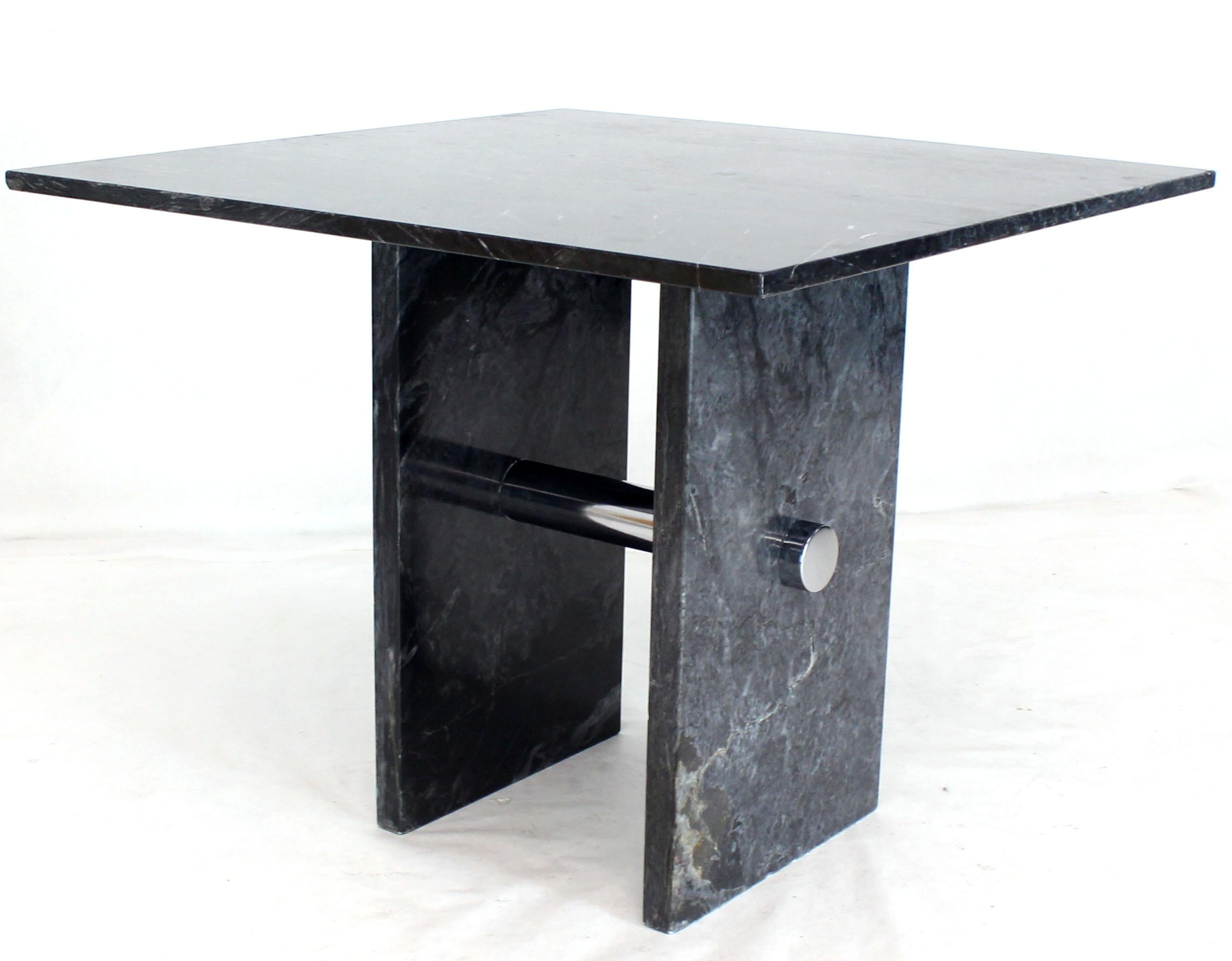 Polished Black Square Marble Top Small Conference Dining Game Cafe Table