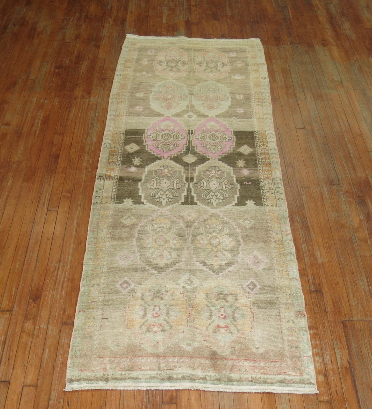 Turkish Oushak Runner with Pink Hues For Sale 2