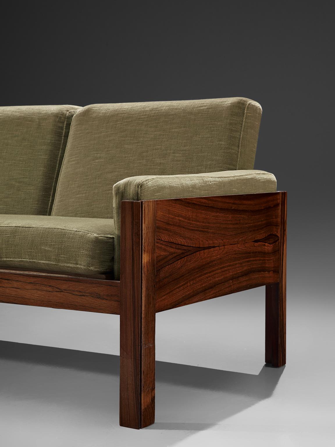 Scandinavian Sofa Rosewood and Green Fabric 3