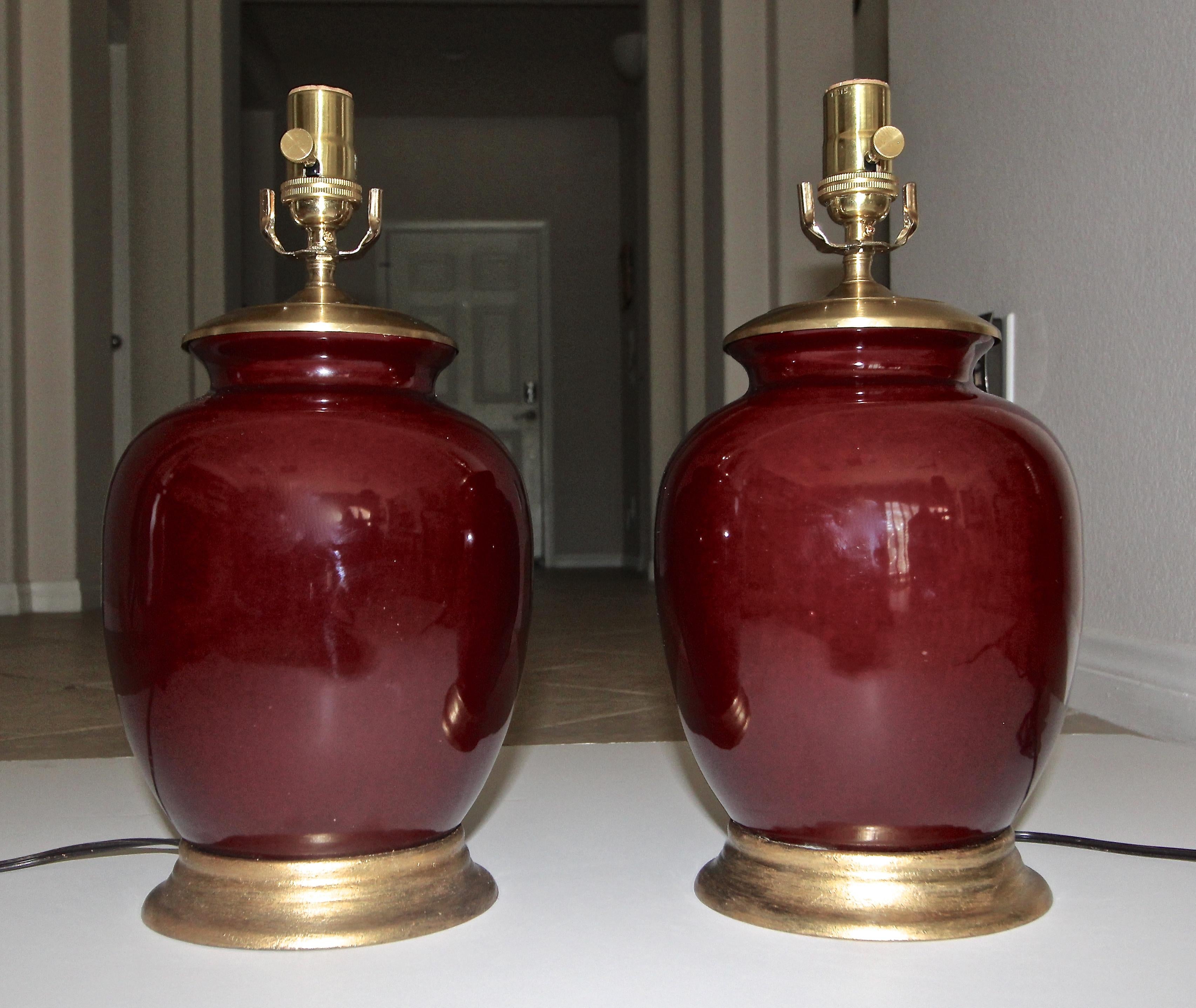 Pair of Asian Oxblood Porcelain Lamps 3