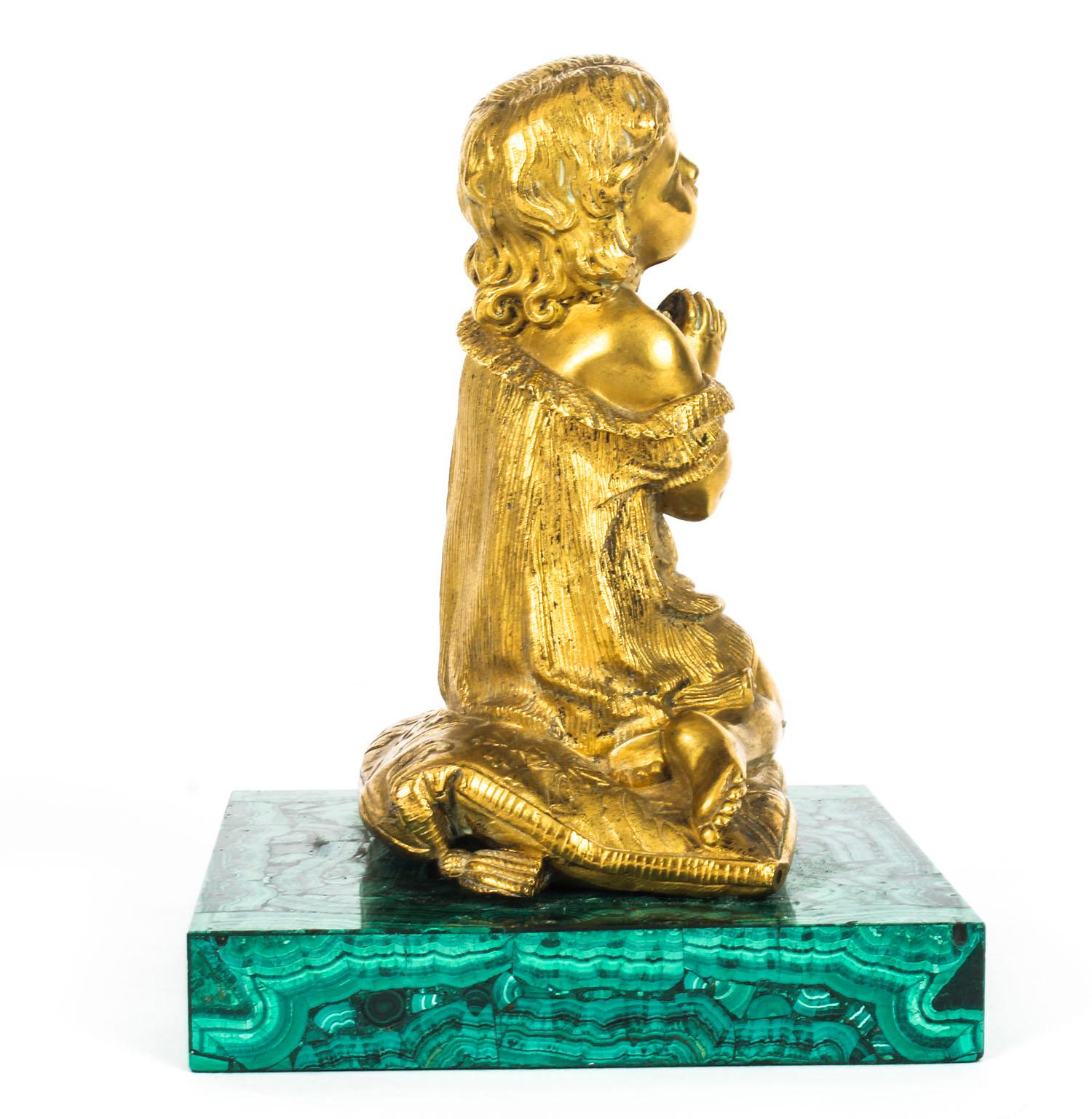 French Malachite and Ormolu-Mounted Sculpture of a Girl Praying, 19th Century 4