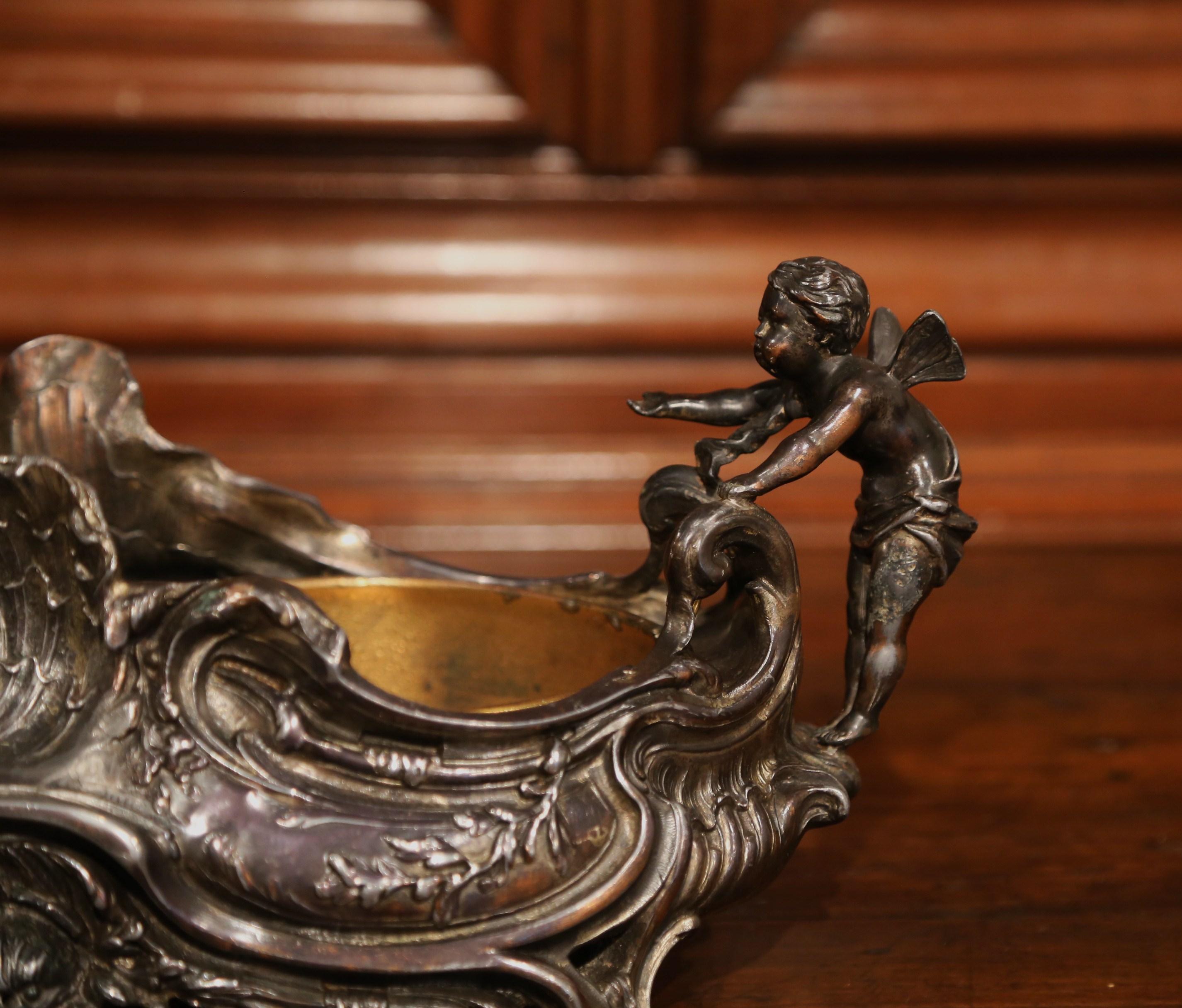 19th Century French Louis XV Pewter Centrepiece with Cherubs and Inside Liner 4