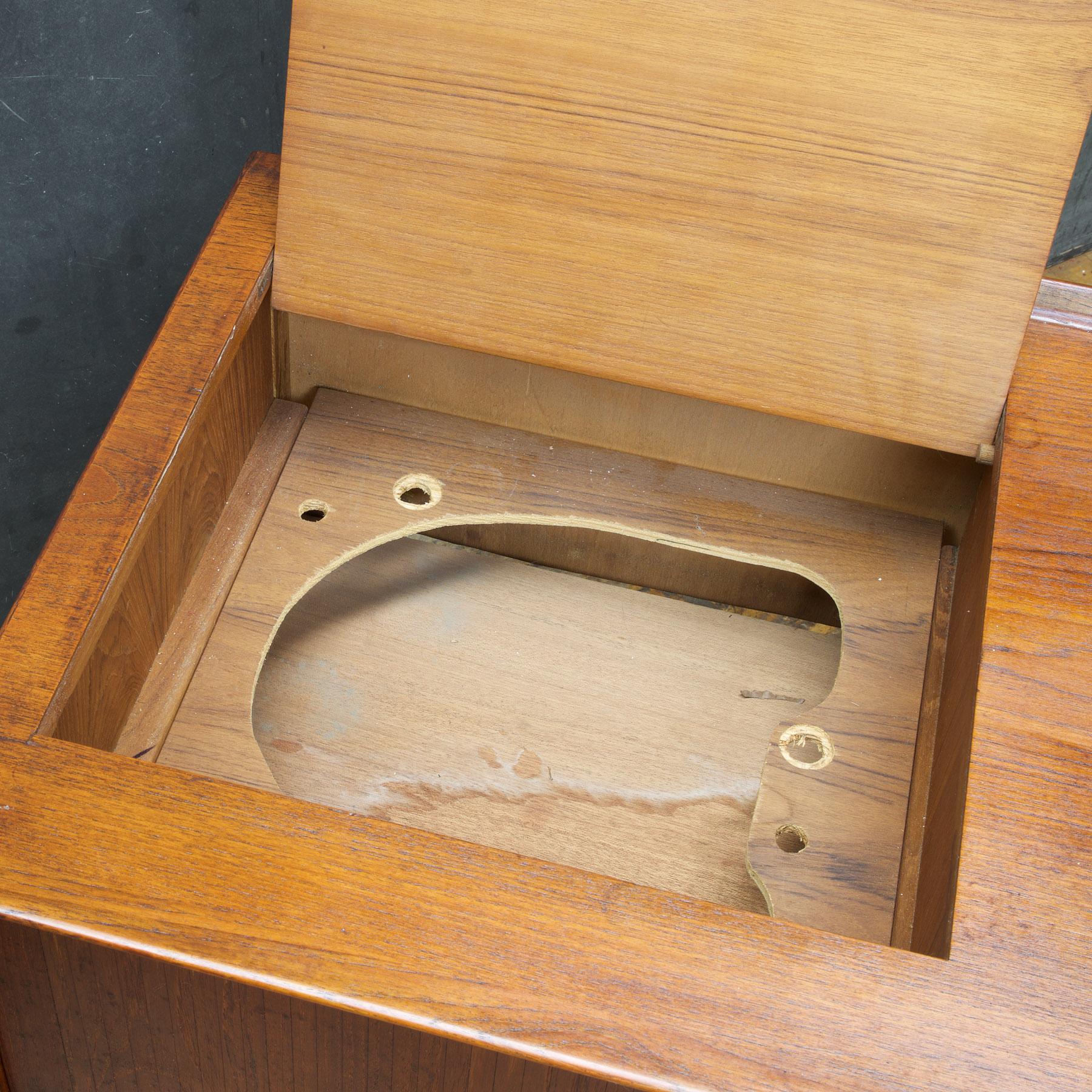 Arne Vodder Hifi Cabinet Teak Tambour Petite Stereo Credenza Danish Midcentury In Distressed Condition In Hyattsville, MD