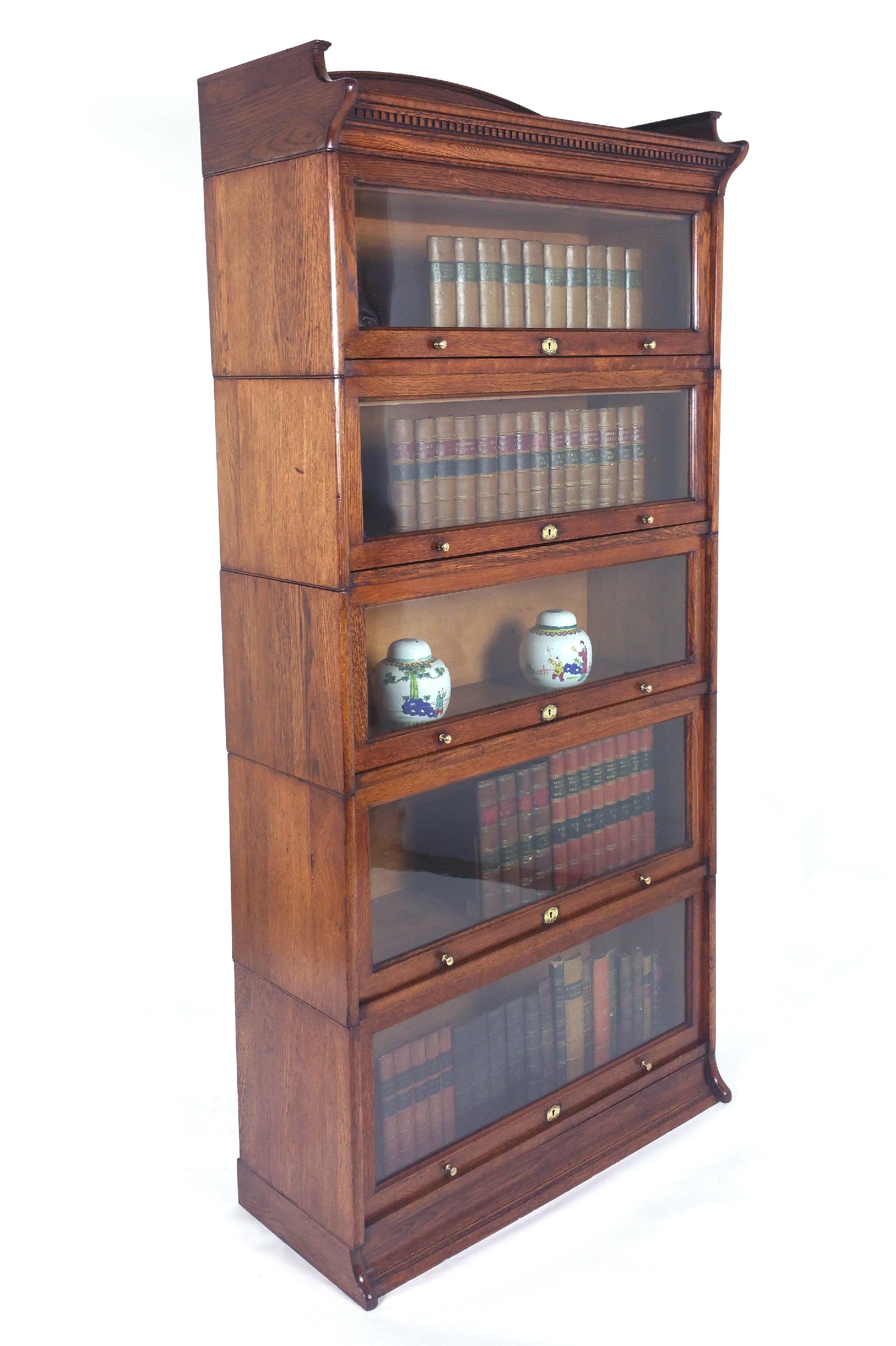 Fine Pair of Edwardian Oak 5 Section ‘Lebus’ Stacking Bookcases 1