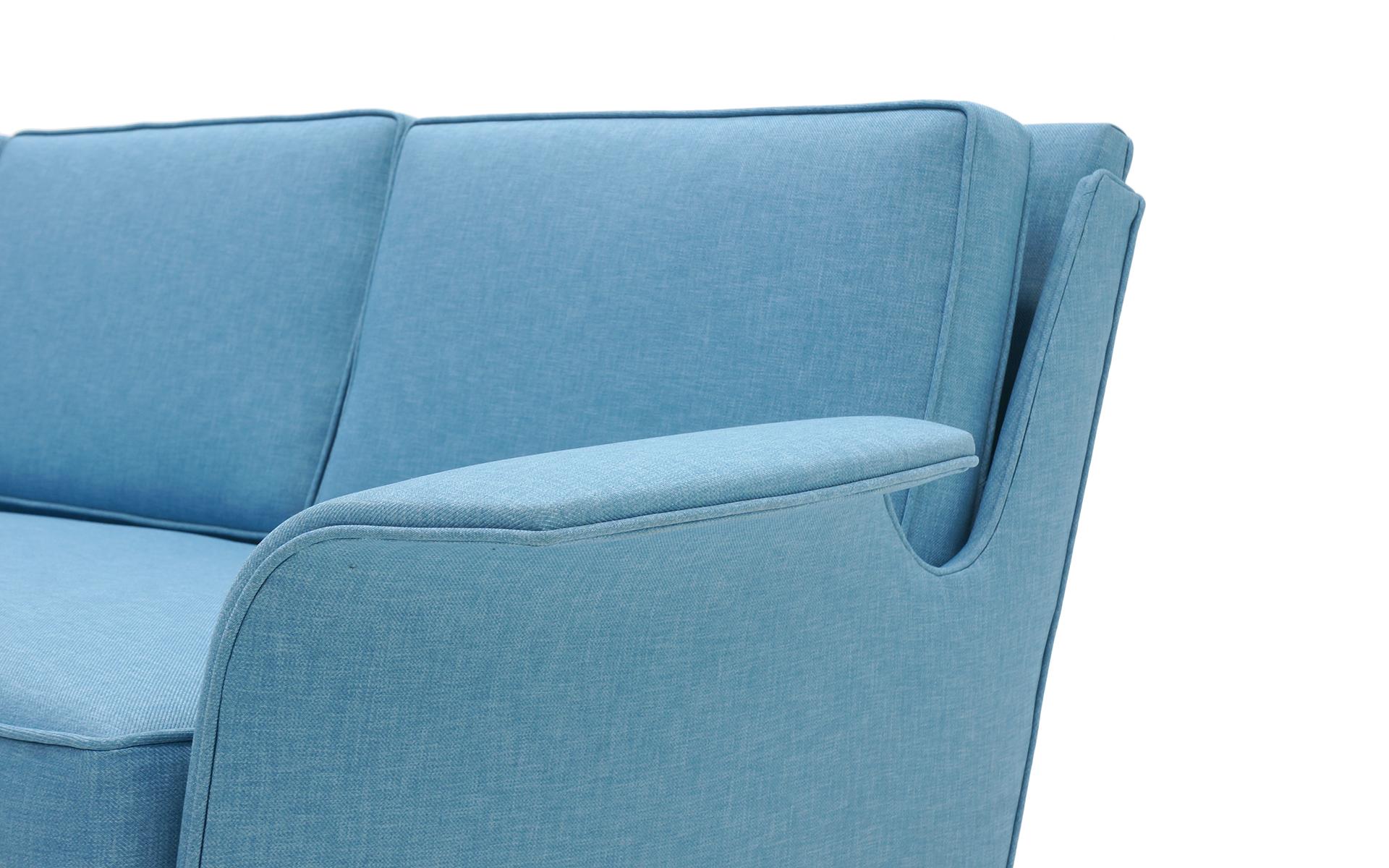 Four-Seat Sofa Possibly Danish Modern or Adrian Pearsall, Beautiful Blue Fabric 2