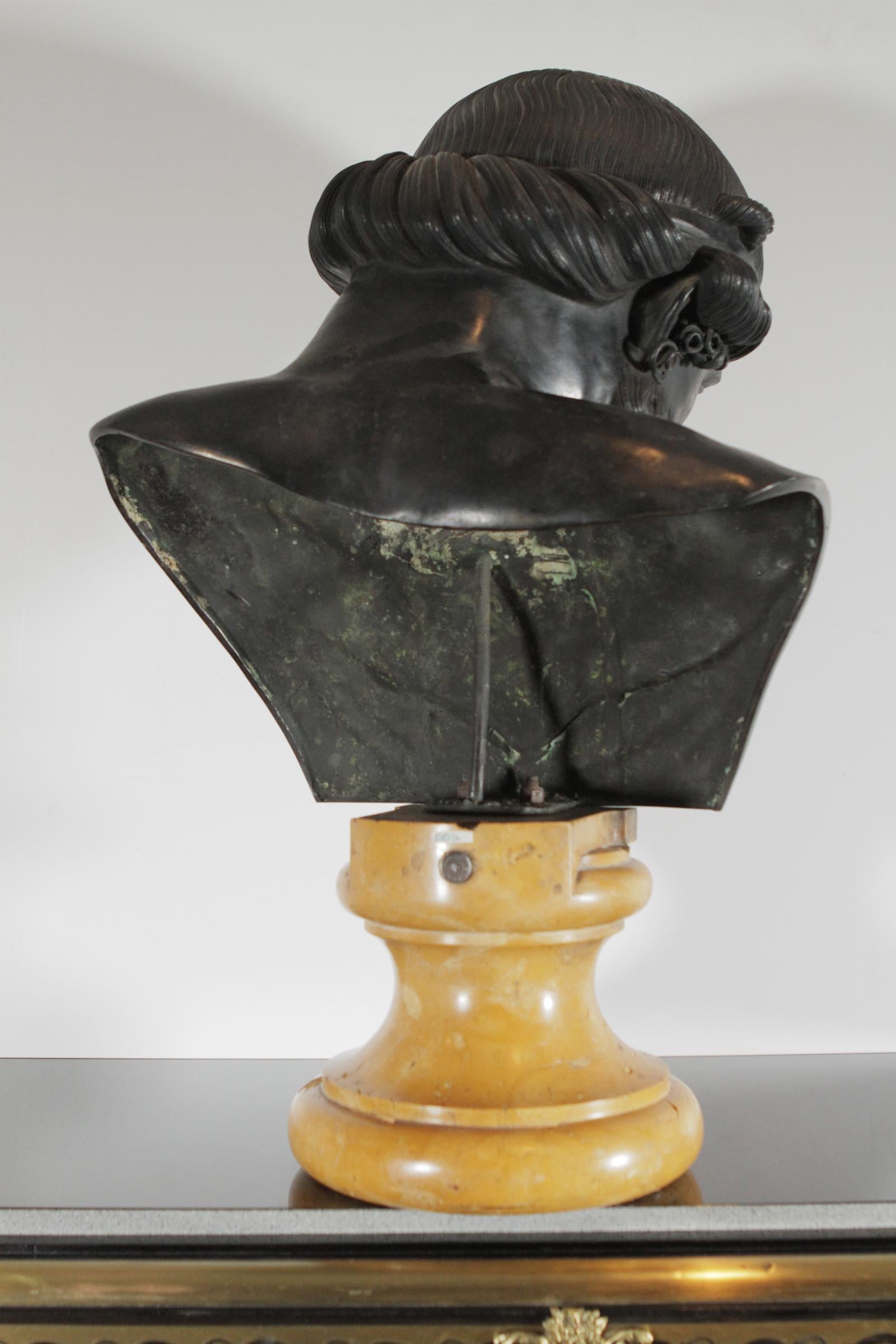 Large 19th Century Neoclassical Greek Bronze Bust of Saturn on Marble Base 2