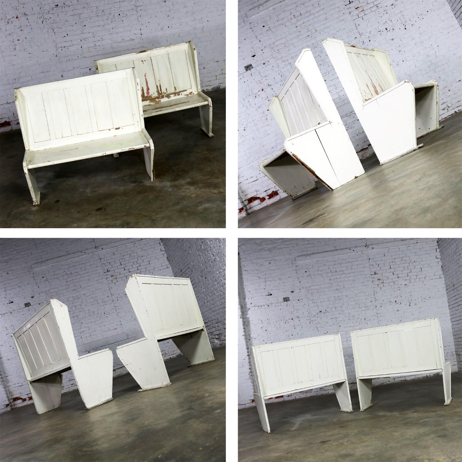 20th Century Rustic Arts and Crafts Black and White Diner Booth Banquette Table and Benches