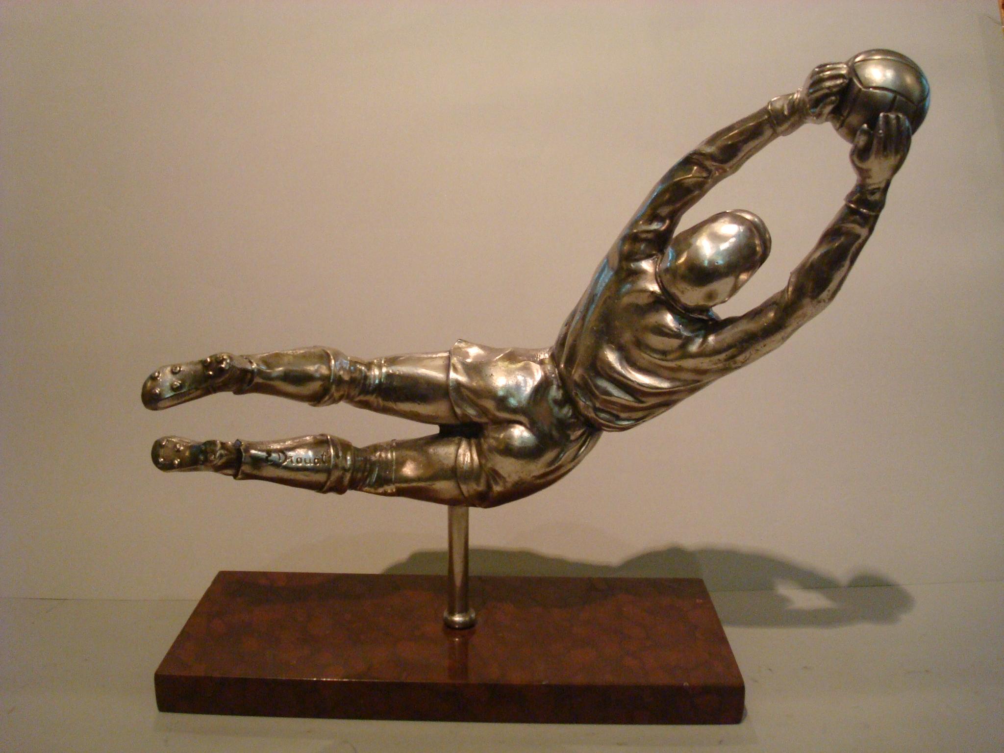 20th Century Silvered Figure of a Football, Soccer Goalkeeper, France, circa 1940
