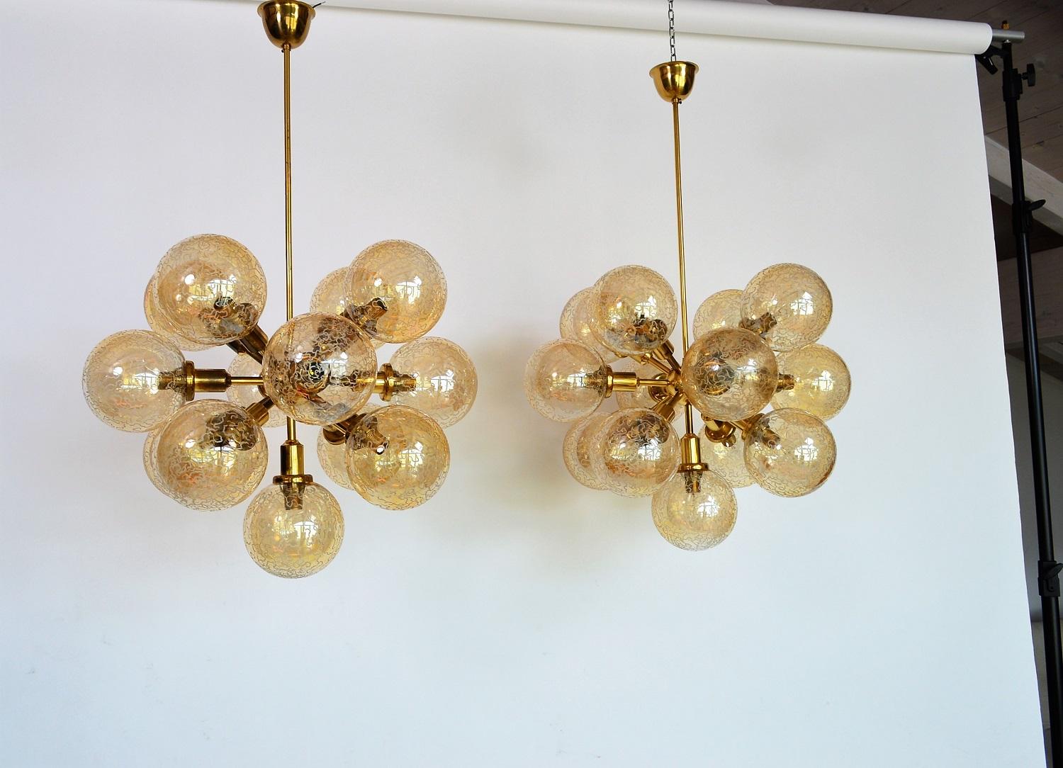 Austrian Hollywood Regency Brass and Glass Sputnik Chandelier, 1960s, Set of Two 5