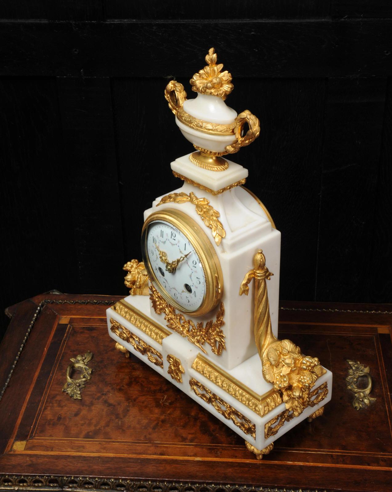 Antique French White Marble and Ormolu Boudoir Clock 4