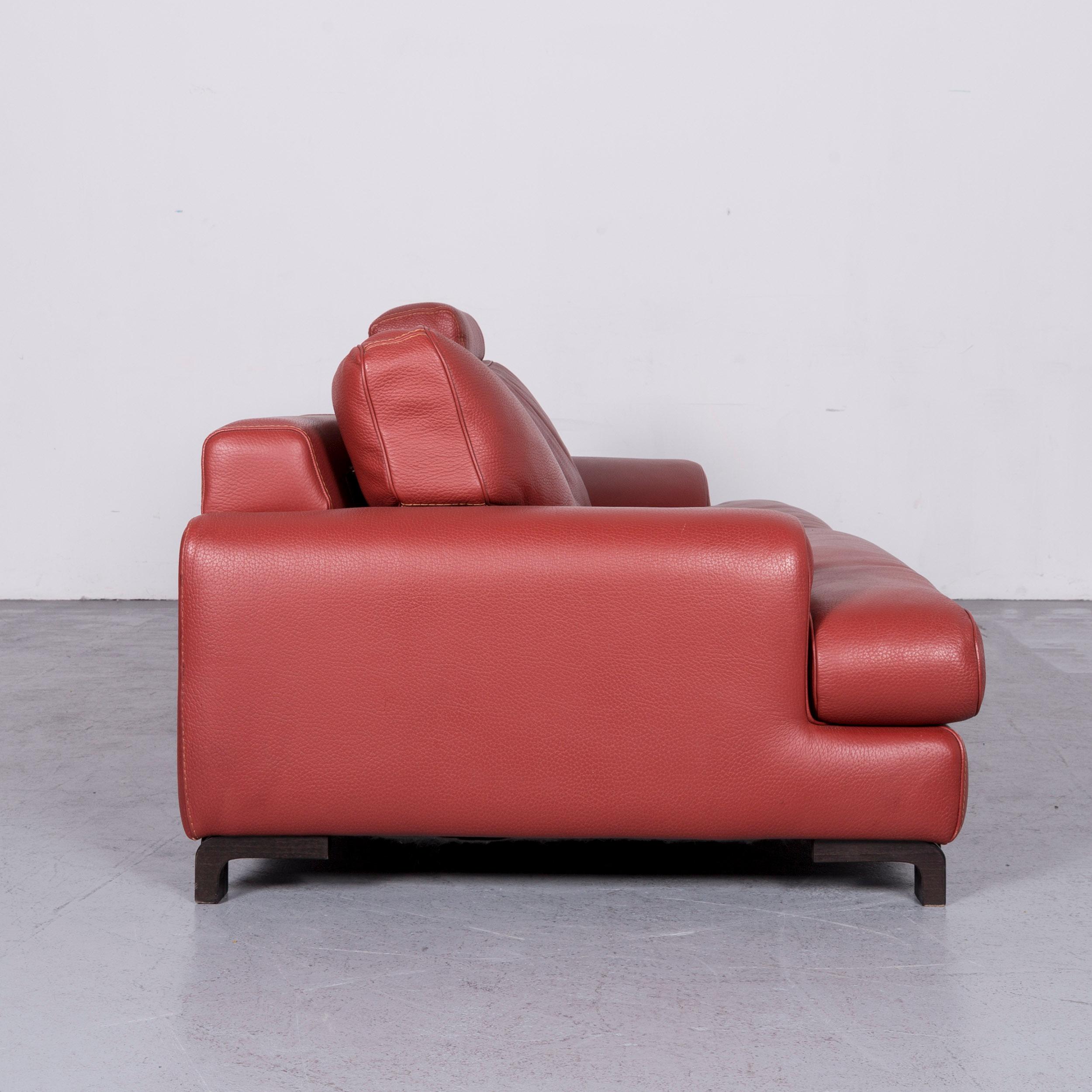 Roche Bobois Designer Leather Sofa Red Two-Seat Couch 1