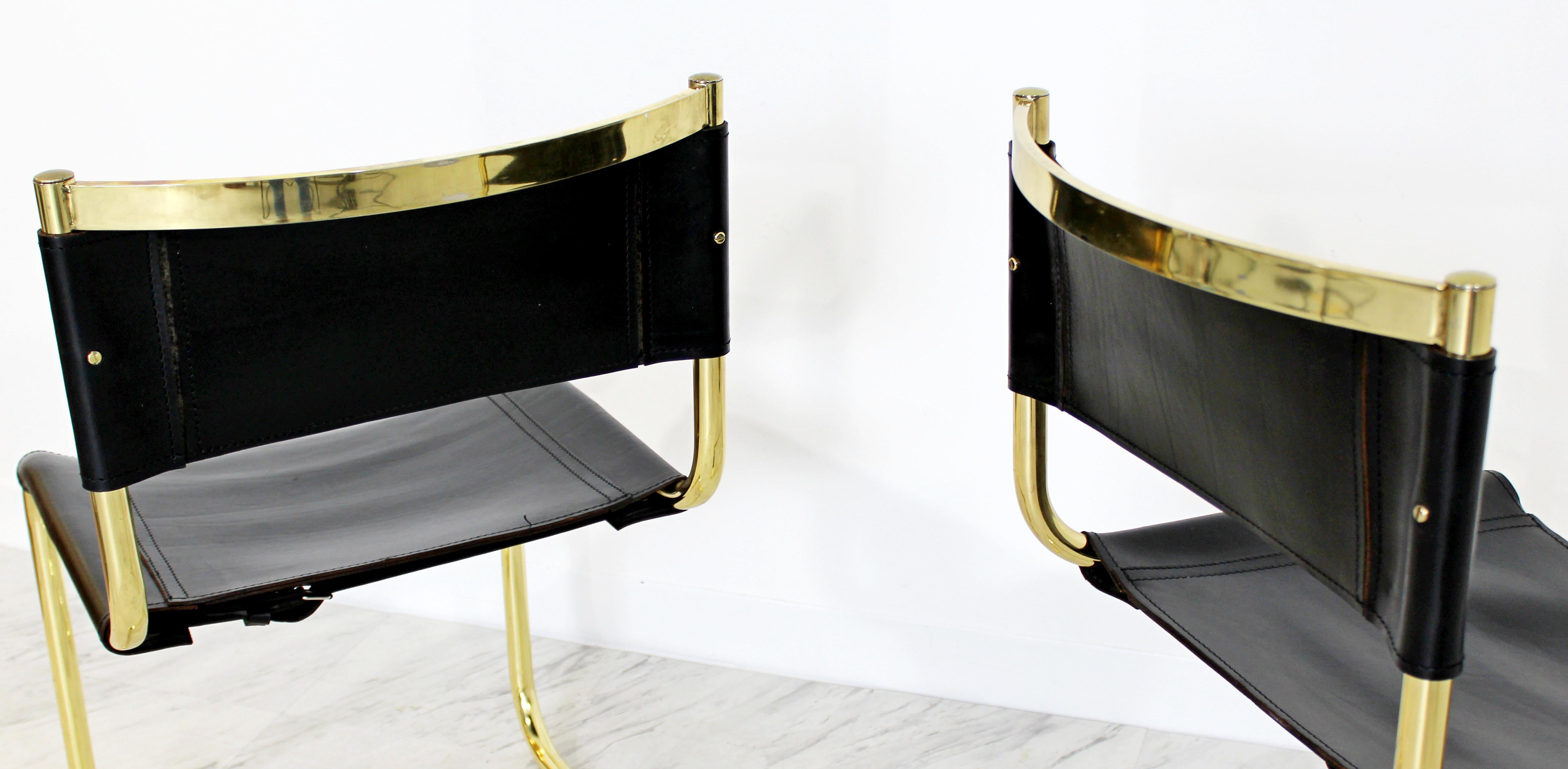 Mid-Century Modern 8 Brass Black Leather Side Dining Chairs Breuer Mies Era 4