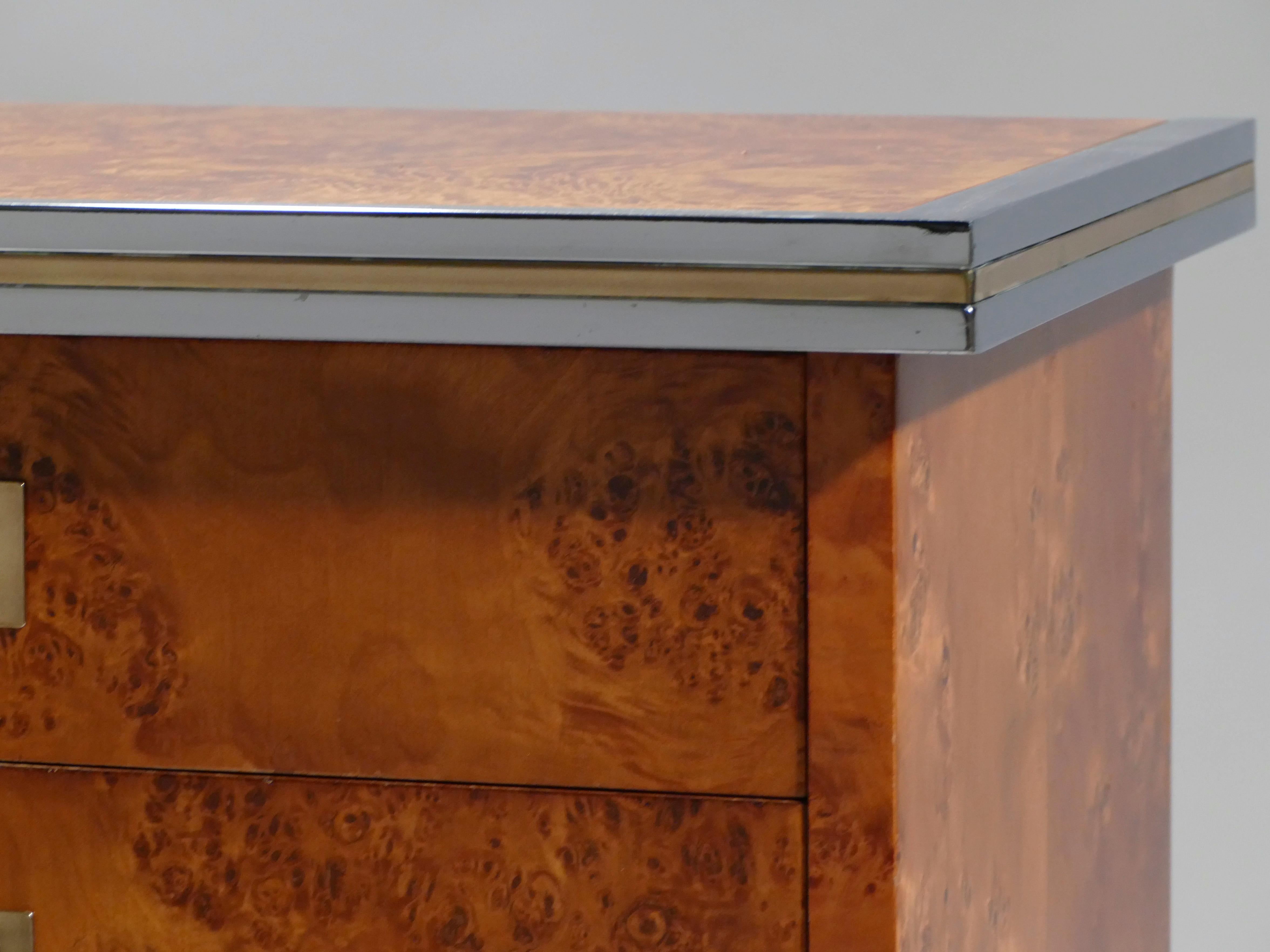 Willy Rizzo Burl Brass Chest of Drawers, 1970s 3