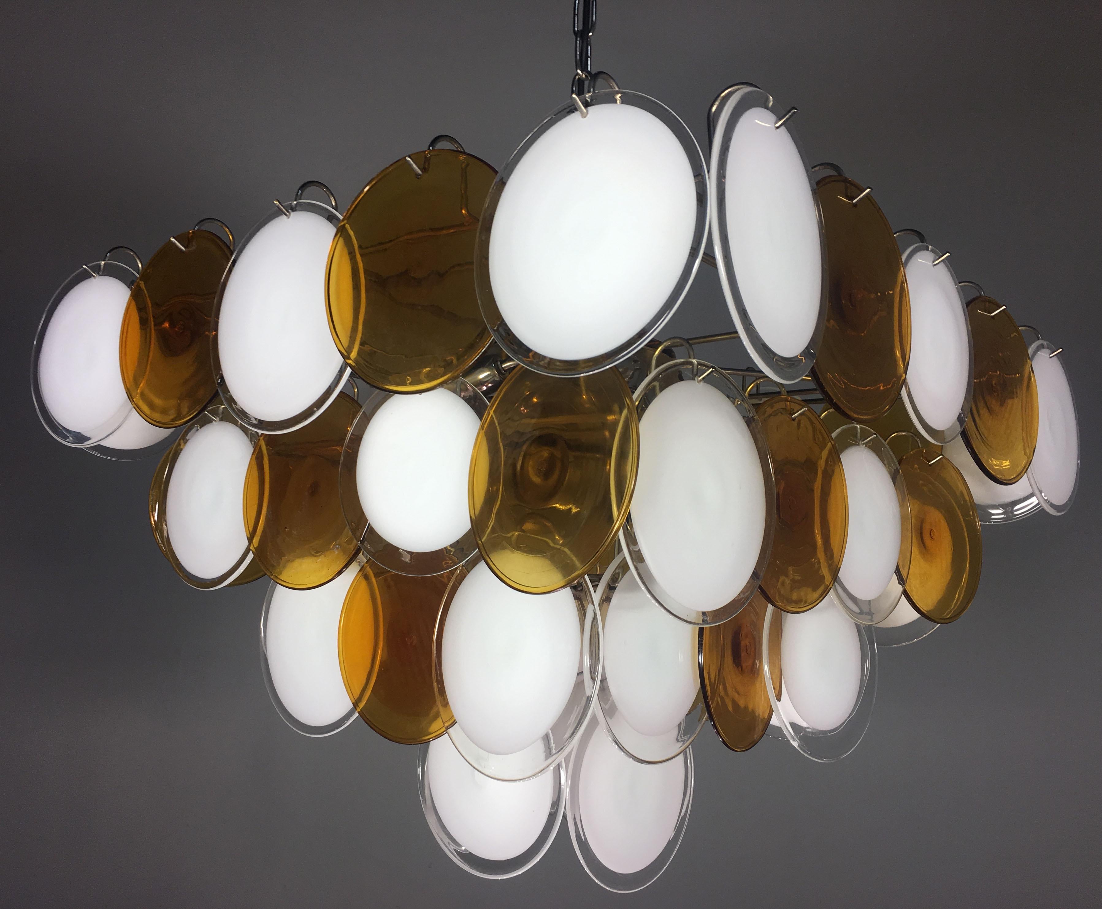 Pair of Italian Disc Chandeliers by Vistosi, Murano, 1970s 4