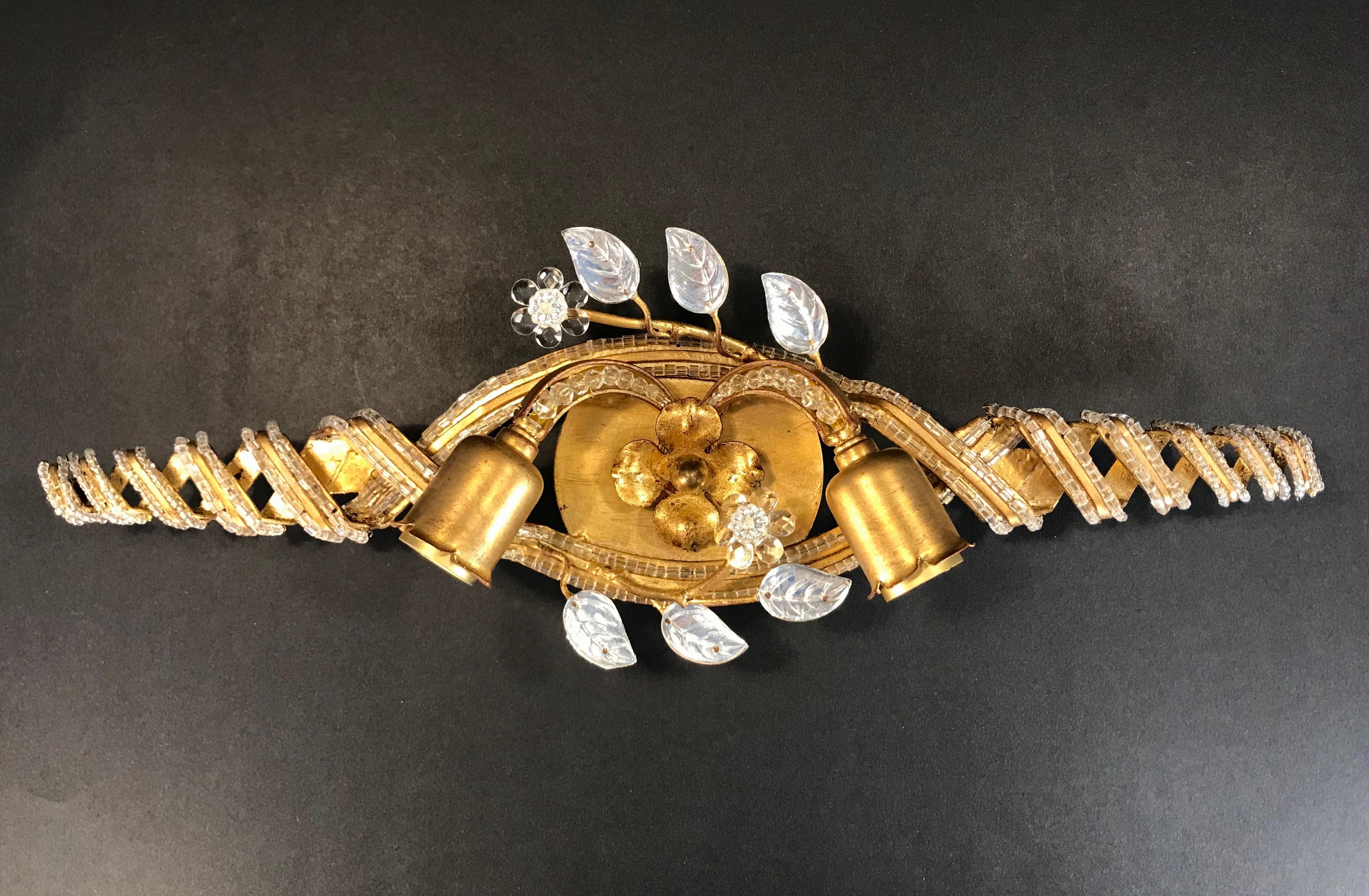 Italian Gilt Metal Two-Light Wall Sconce in the Manner of Maison Bagués For Sale 5