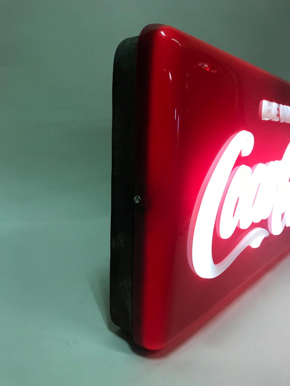 Metal 1960s Vintage Italian Bevete Coca-Cola 'Drink Coca-Cola' Illuminated Sign