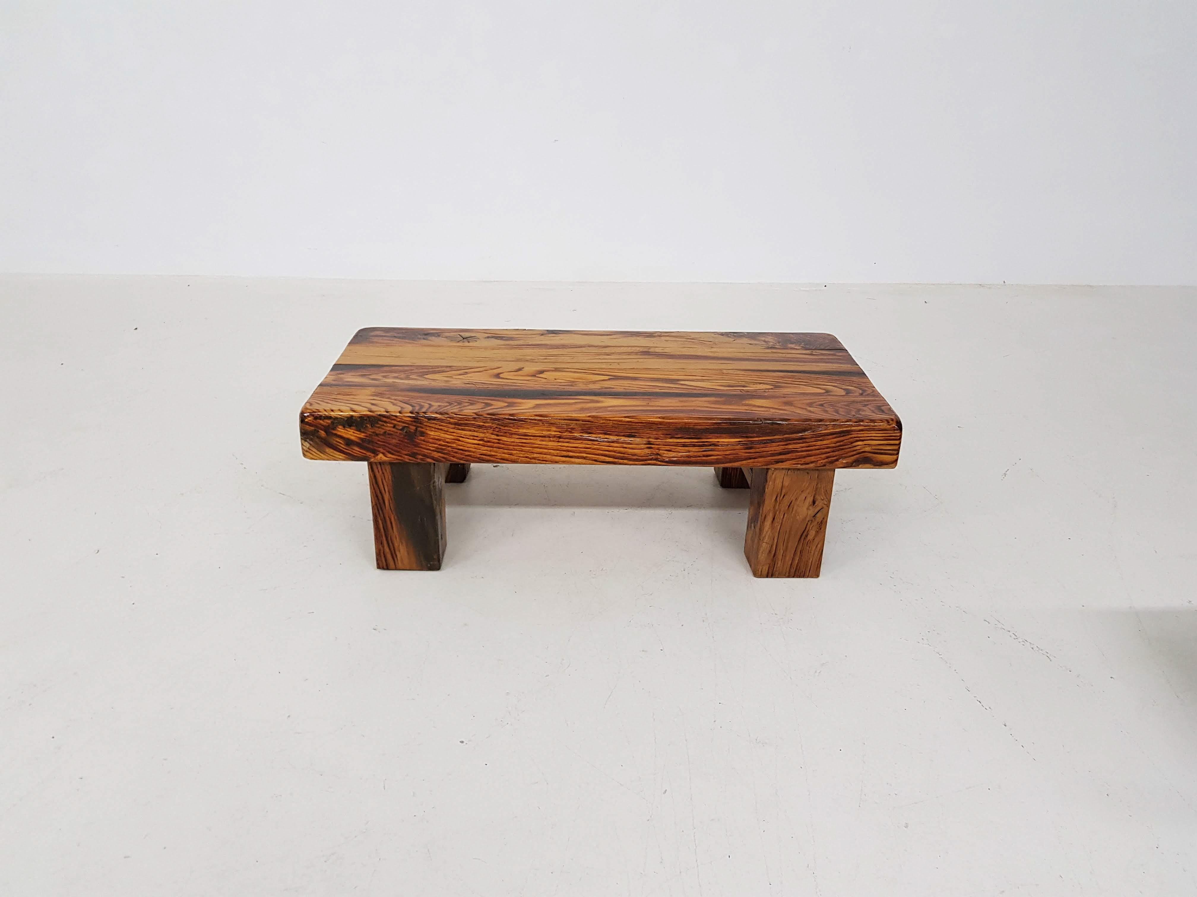 Two Charlotte Perriand Style Brutalist Solid Oak Benches or Tables, France 1950s 4