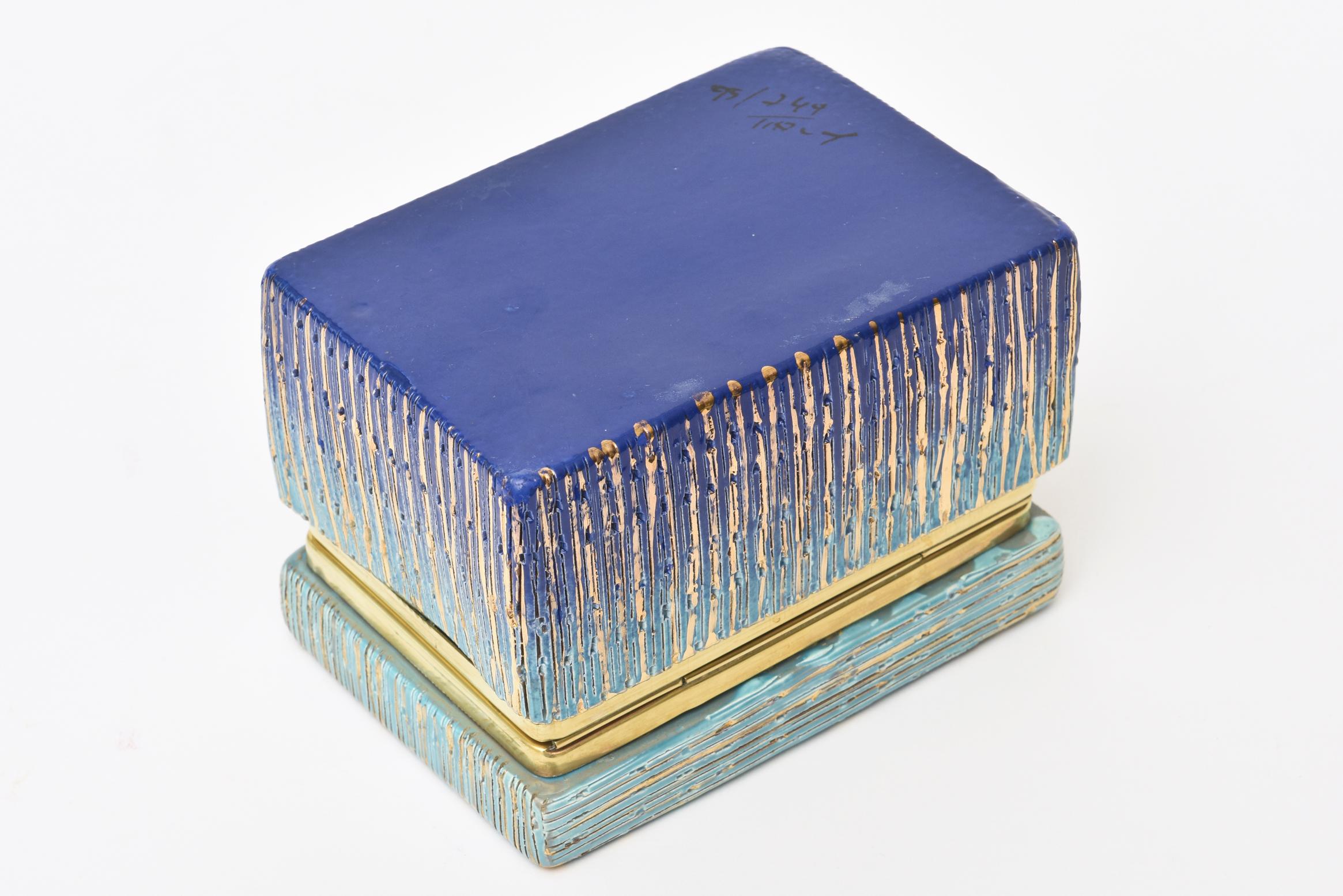 Italian Mid-Century Modern Bitossi Glazed Ceramic, Gold and Brass Hinged Box 5