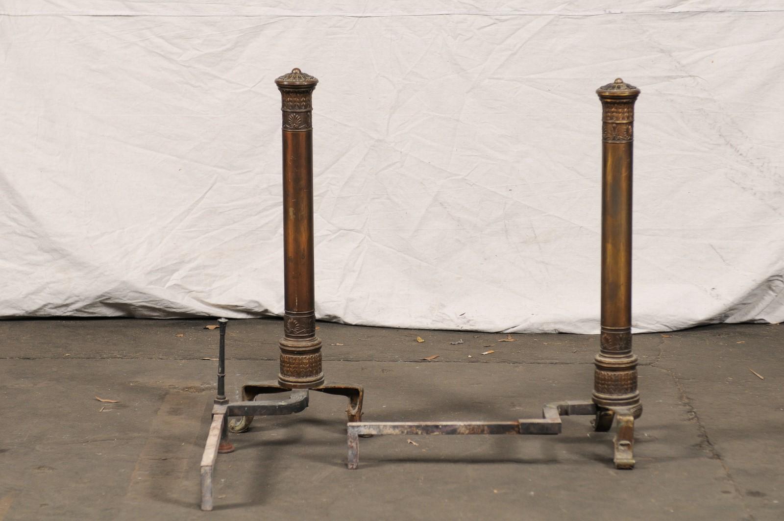 Pair of 19th Century Neoclassical Tall Bronze Andirons For Sale 7