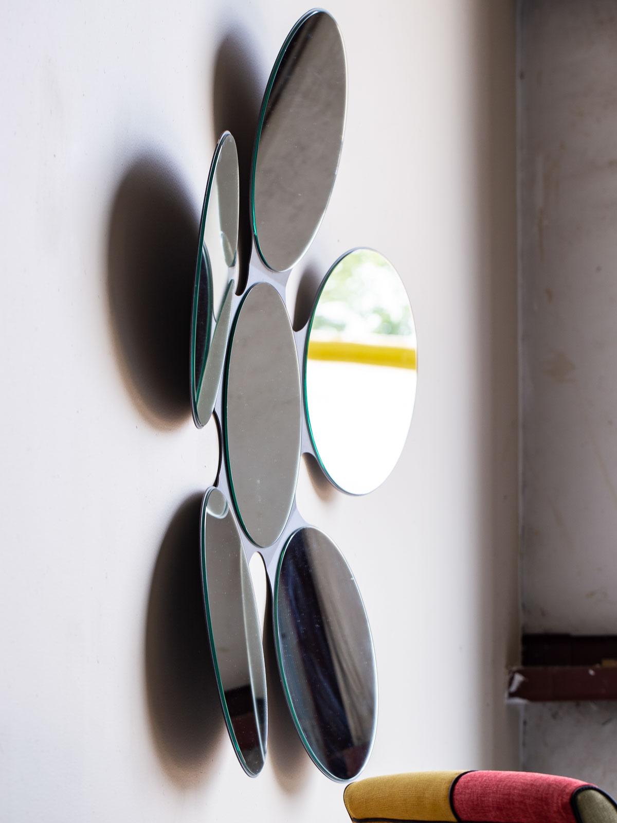 Modern Italian Circular Six Glass Petal Mirror Italy 5