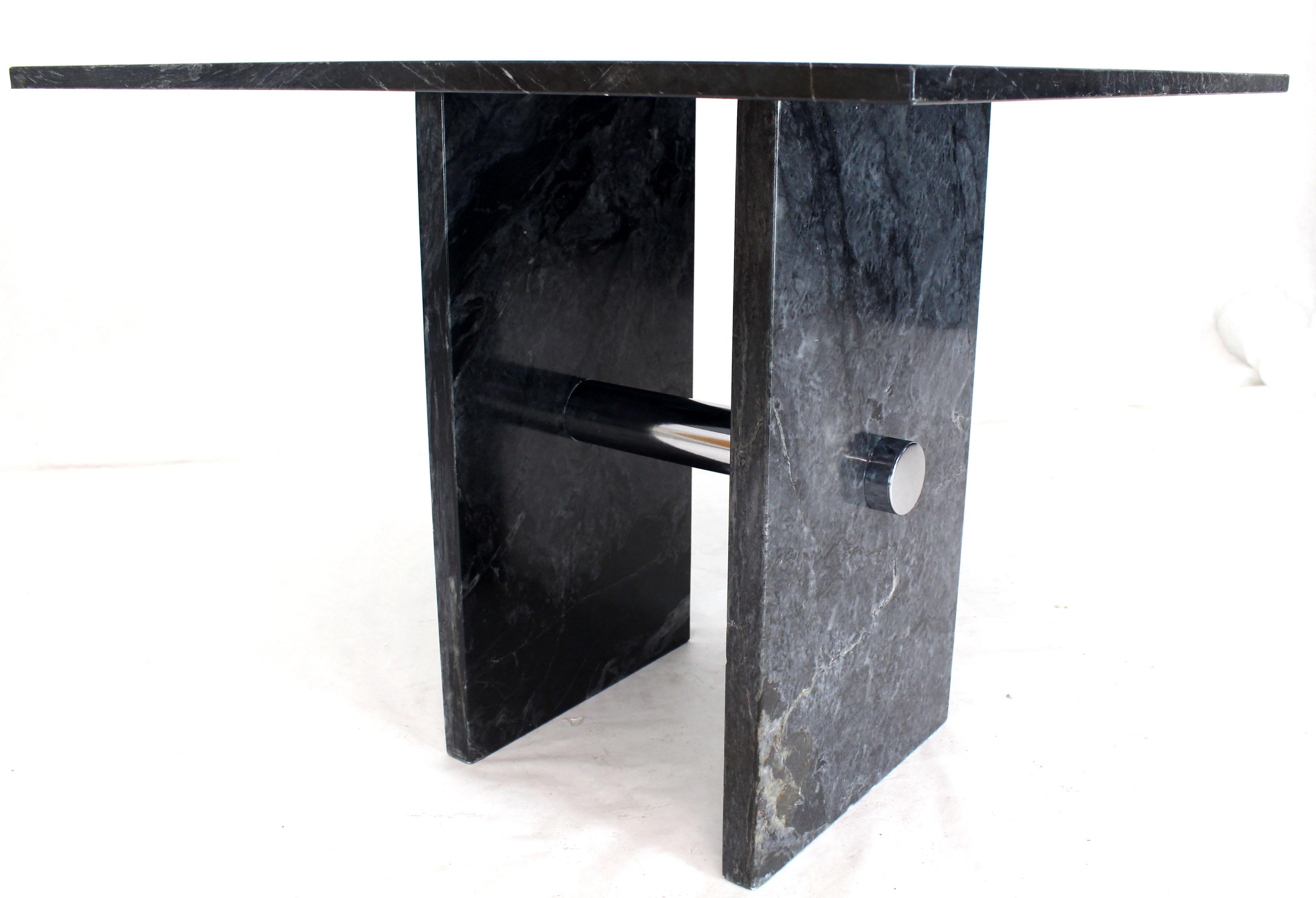Black Square Marble Top Small Conference Dining Game Cafe Table In Excellent Condition In Rockaway, NJ