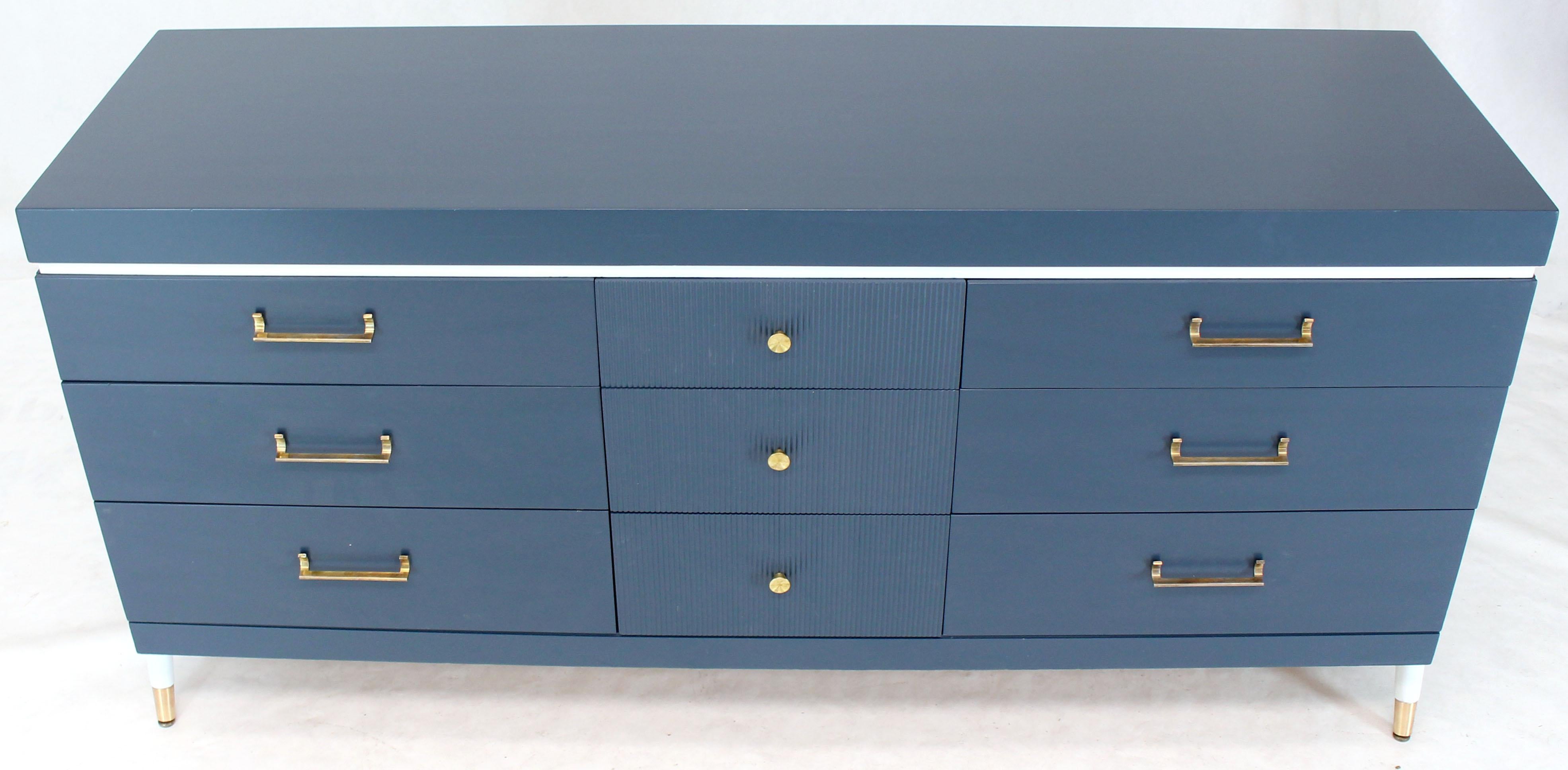 White and Blue Exposed Sculptural Compass Shape Legs Nine Drawers Dresser 1
