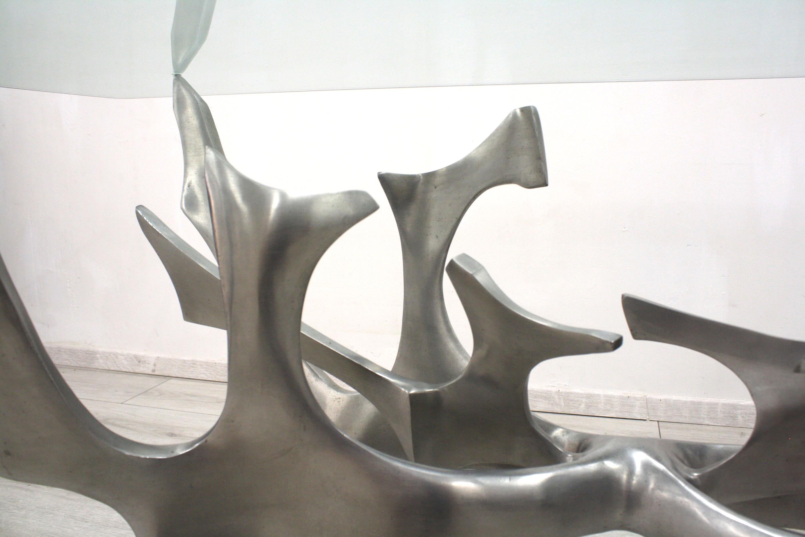 Skulpturaler Esstisch aus polierter Bronze von Fred Brouard, um 1979 im Angebot 1